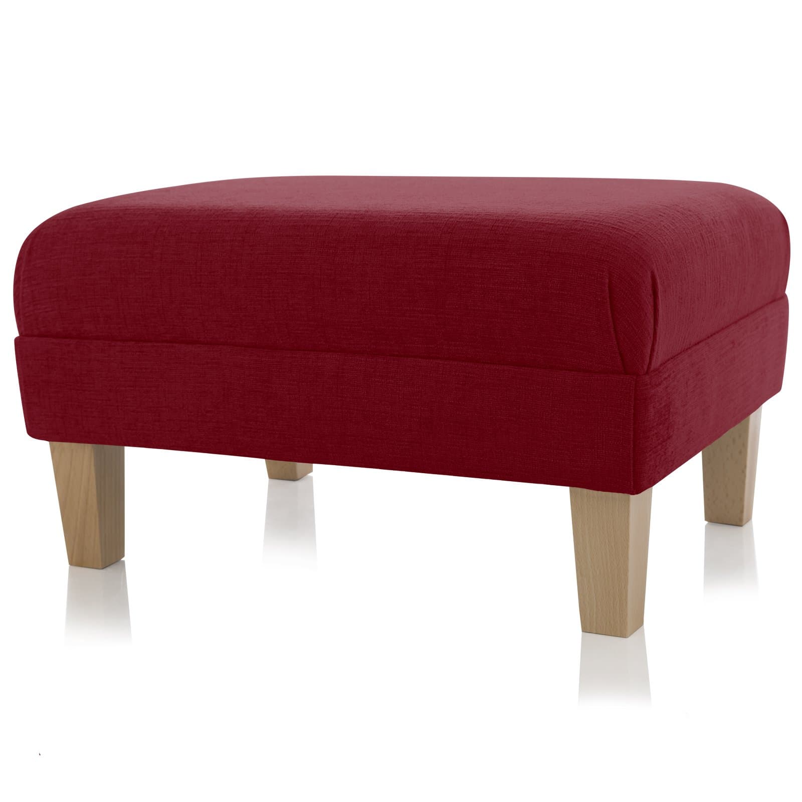Rectangular Footstool, Chenille Fabric Footrest With Real Wood Legs (Small 32x24x27cm (LxWxH), Red/Natural)