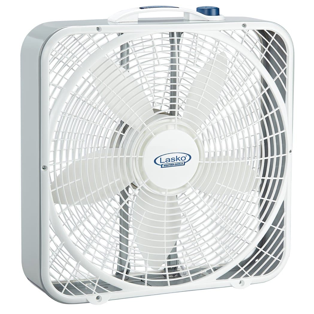 Lasko Weather-Shield Performance Box Fan, 3 Speeds, Innovative Wind Ring System for Up to 30% More Air, Carry Handle for Bedroom, Office, Home, 20 Inch, White, 3720