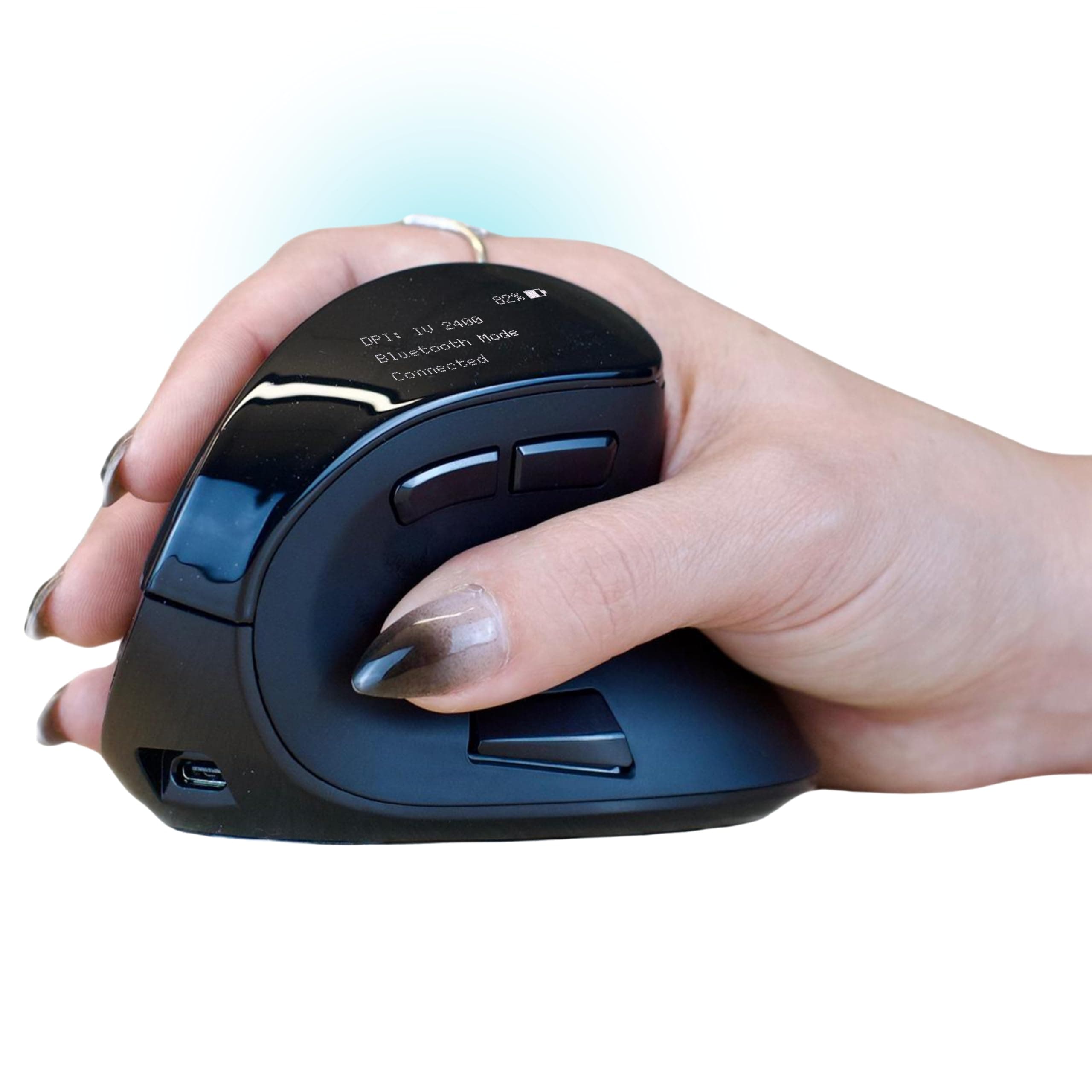 Om Handshake Vertical Mouse | Wireless Ergonomic Mouse | Rechargeable | Silent Click Micro-Force Switches | OLED Screen | Reduces Tension and Fatigue | Compatible with PC and Mac