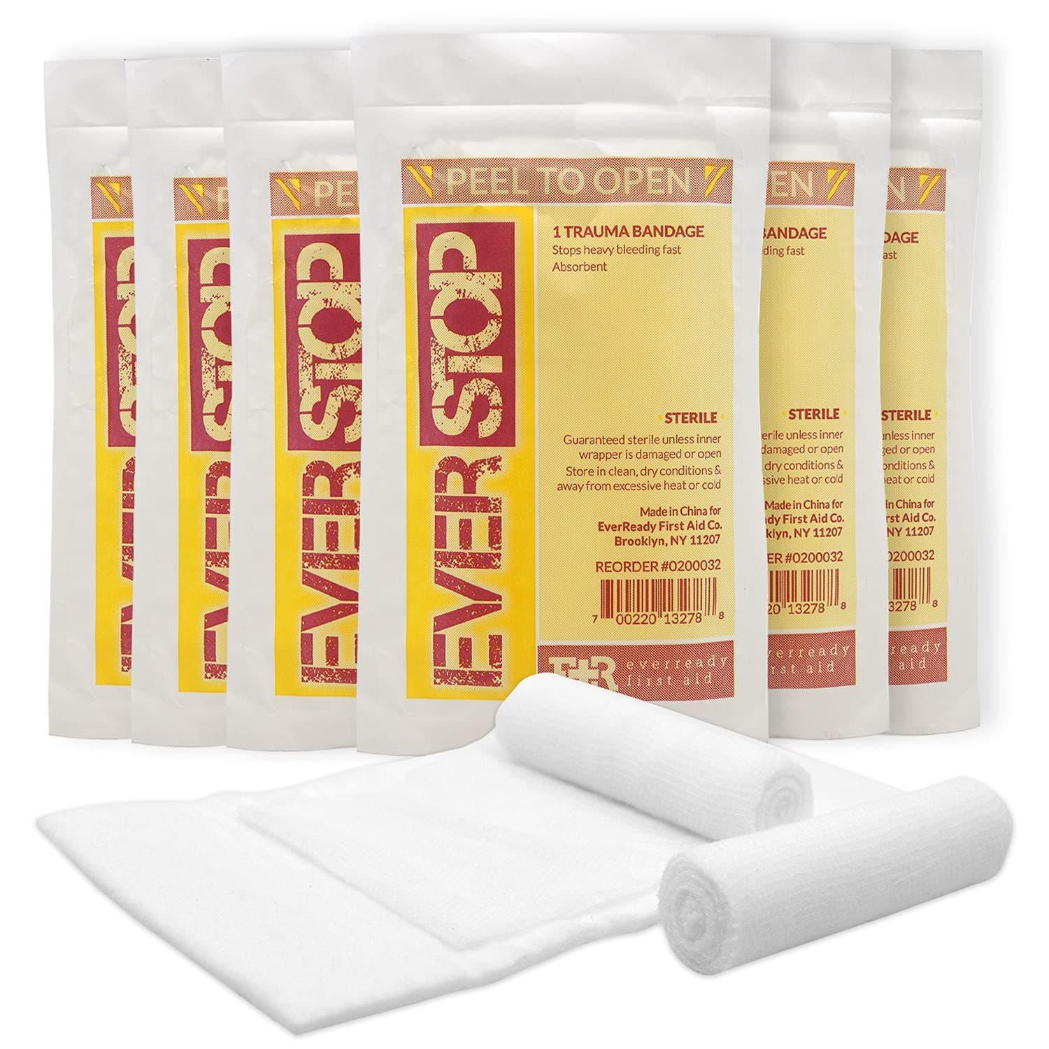 EverStop First Aid Blood Stopper Compress Multi-Purpose Wound and Trauma Dressing - FSA/HSA Eligible - 6 Pack