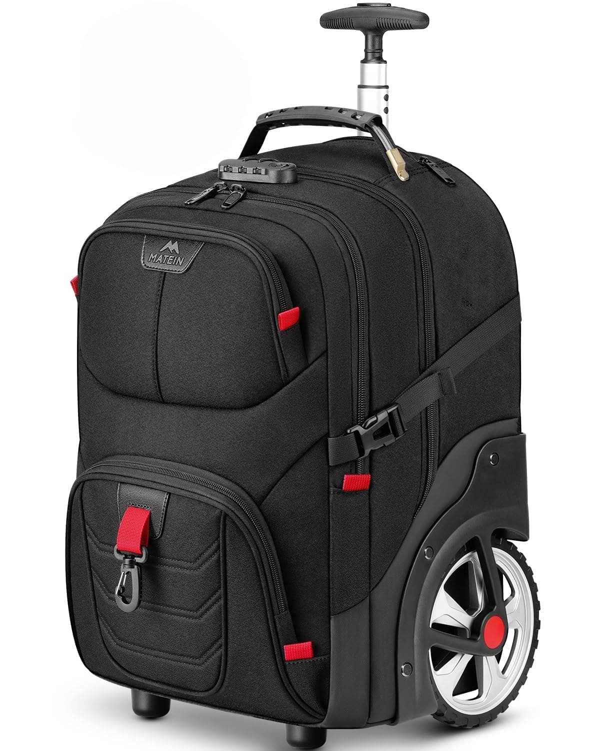 MATEIN Rolling Bag with Wheels, 17 Inch Extra Large Laptop Roller Backpack for Adults with Anti Theft Lock & USB Charging Port, Water Resistant Wheeled Bag Carry On Luggage for Teacher Work Travel Men