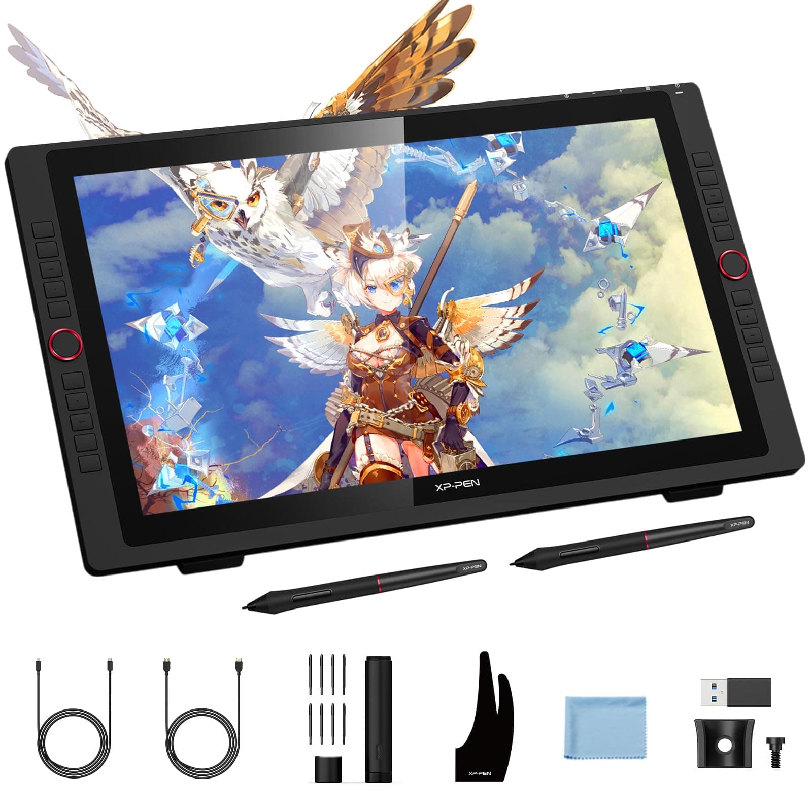 XP-PEN Drawing Tablet with Screen Artist 22R pro Computer Graphics Tablet 120% sRGB with Battery-Free Stylus Full-Laminated Technology, 21.5 inch Pen Display with 20 Shortcut Keys & 2 Red Dial(Black)