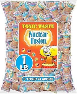 TOXIC WASTE - Nuclear Fusion Hazardously Sour Candy - Raspberry-Lemon, Pineapple-Passionfruit, Grape-Strawberry, Banana-Blueberry, & Orange-Apple Flavors - 1 lb. Bag