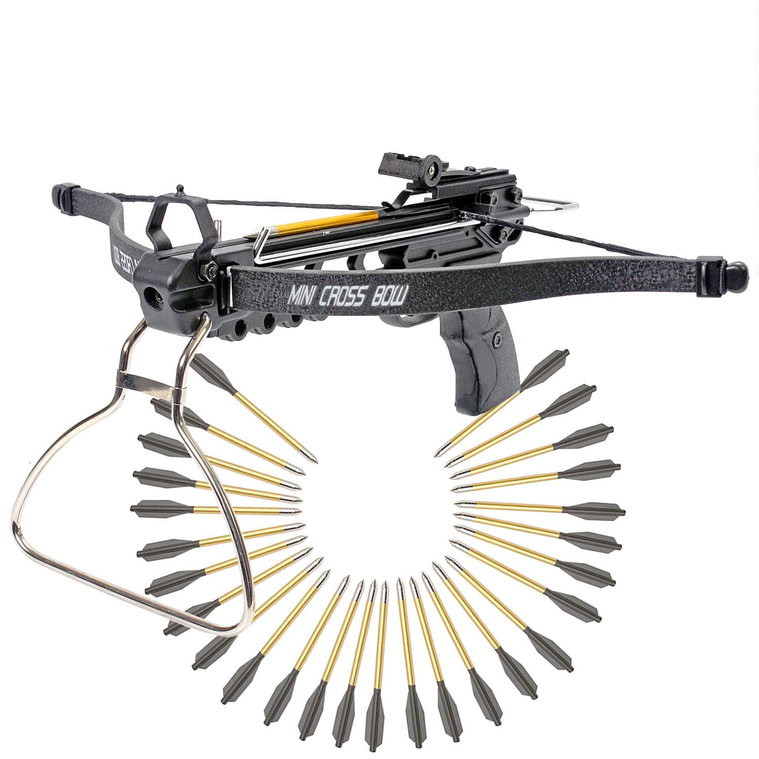 Crossbow Pistol with Bolt Rack Self-Cocking 80 LBS with Adjustable Sights and a Total of 27 Aluminim Arrow Bolt Set Warranty