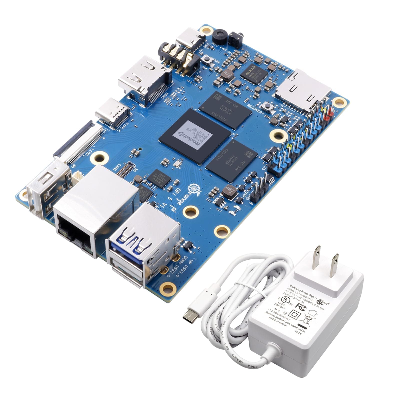 5 4GB Rockchip RK3588S 8 Core 64 Bit Single Board Computer, 2.4GHz Frequency Open Source Development Board Mini PC Desktop Run Orange Pi OS, Android12, Debian11 (Pi 5 4GB+5V4A Type C Supply)