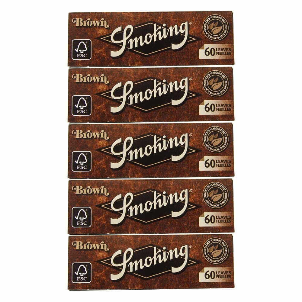 Smoking Paper BROWN/Unbleached Regular Size Cigarette Rolling Paper (Pack of 5 Booklets) + Free 2 Pcs Cone Holder Random Colour