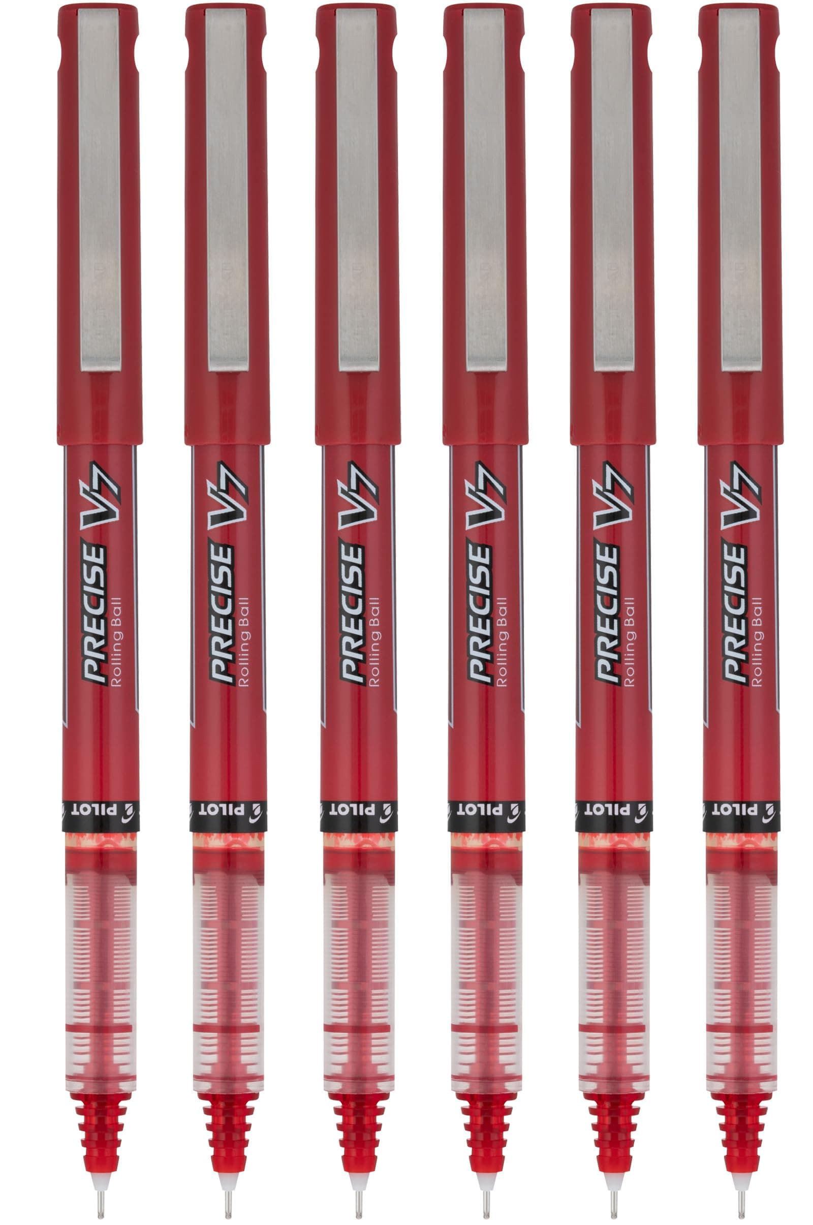 PILOTPrecise V7 Stick Rolling Ball Pens, Fine Point, Red Ink, 6 Pens.