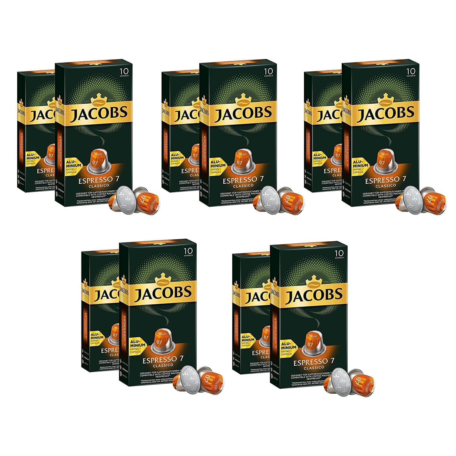 Jacobs - Espresso 7 Classico Compatible Aluminium Coffee Capsules For Machine Handpicked Beans - Pack Of 100 Drinks