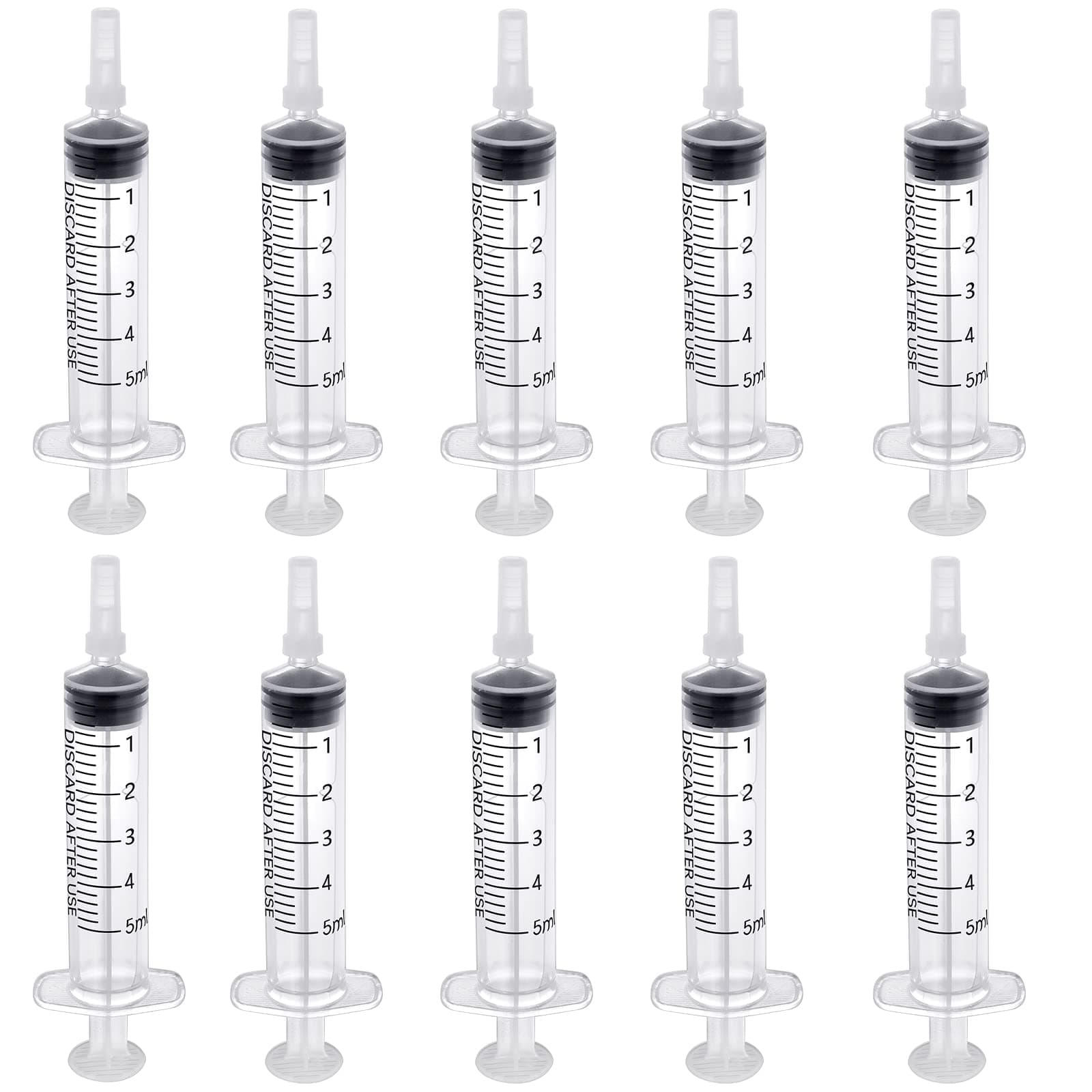 HIQUAY 10 Pack Plastic Syringe With Cap, 5 ML Syringes Without Needle, Multiple Uses Measuring Syringe Tools, Individually Sealed with Measurement For Animal Feeding Plant Watering Liquids