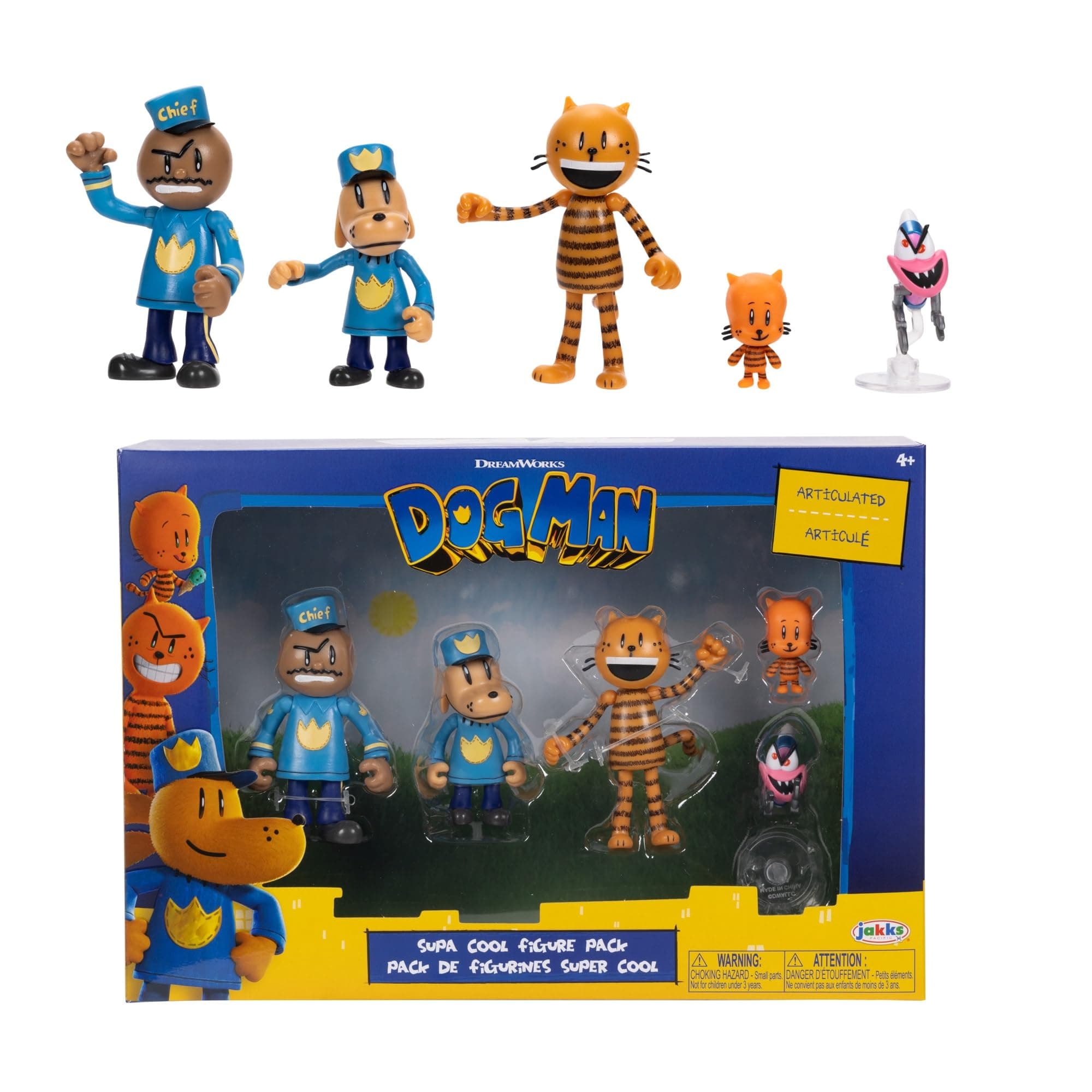 JAKKS Pacific Dog Man Movie Action Figures Multipack Set, Includes 2.5 Inch Scale Figures - Inspired by the Dog Man Movie Toys, Lil Petey, Petey, Chief, and Flippy!