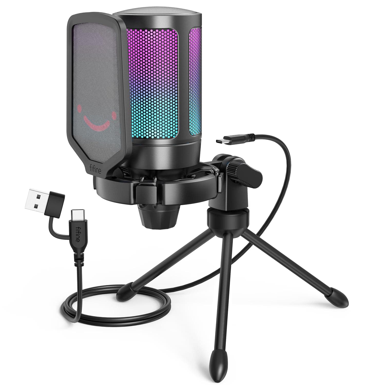 Gaming USB Microphone for PC PS5, Condenser Mic with Quick Mute, RGB Indicator, Tripod Stand, Pop Filter, Shock Mount, Gain Control for Streaming Discord Twitch Podcasts Videos- AmpliGame