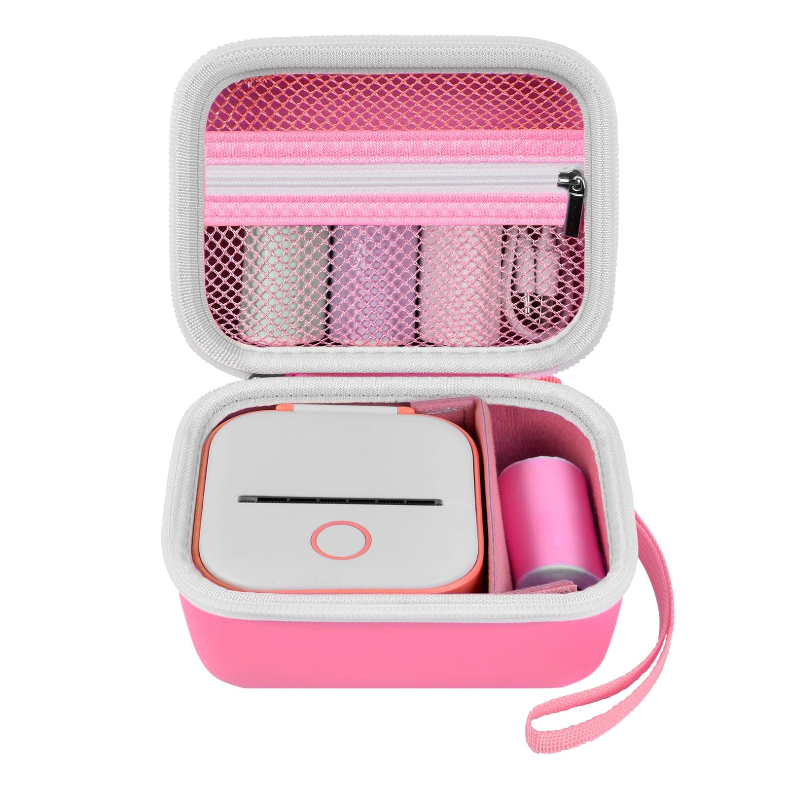 ANKHOH Label Maker Case for Memoking T02/ Phomemo M02/ M02S/ M02 Pro/ Q30S/ Ponek Mini Pocket Printer, Portable Sticker Printer Storage Holder Organiser Bag Paper & USB Cables, Box Only (Pink)