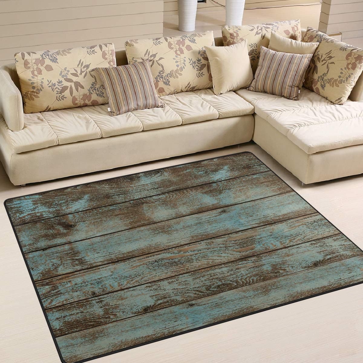 Rustic Old Barn Wood Area Rug 5'x 7', Educational Polyester Area Rug Mat for Living Dining Dorm Room Bedroom Home Decorative