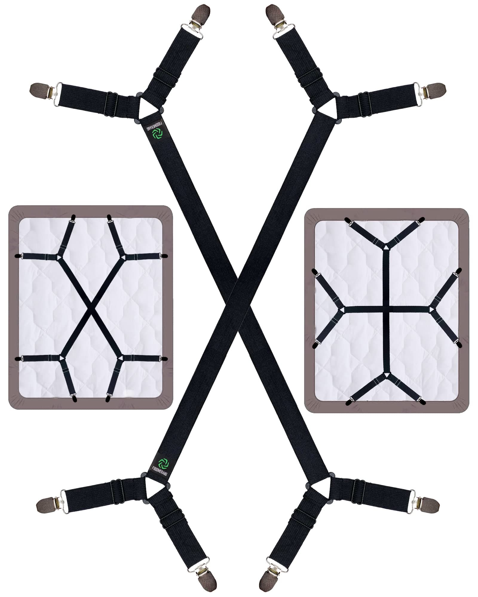Bed Sheet Clips - Crisscross Fitted Sheet Straps, Sheet Grippers and Suspenders, 2Pcs/Set Black