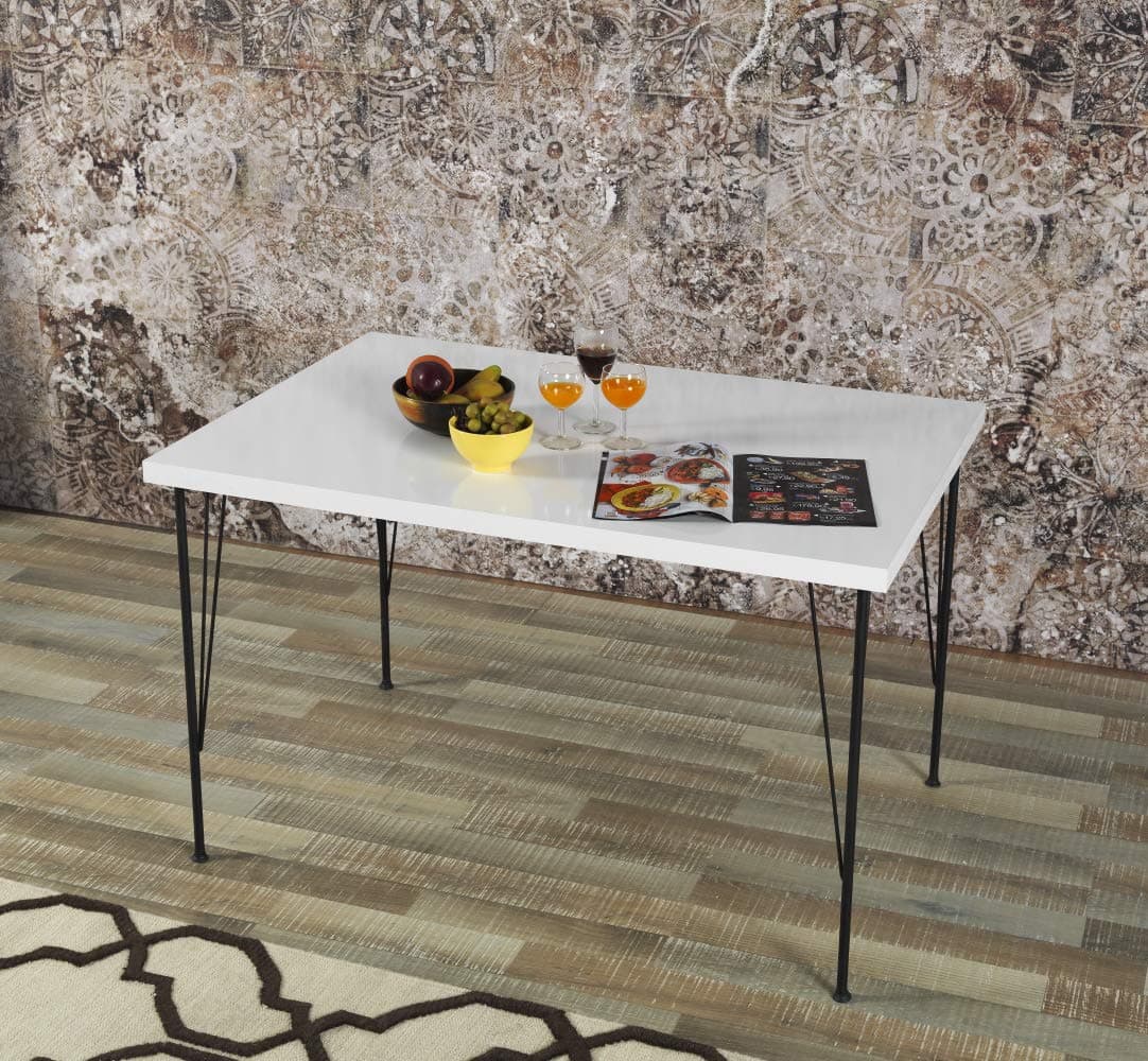 Anwickhomk Modern Minimalist Rectangular Computer Desk,Work Desk with Metal Legs and Wooden Top, Writing Table Desk for Home Office (White)