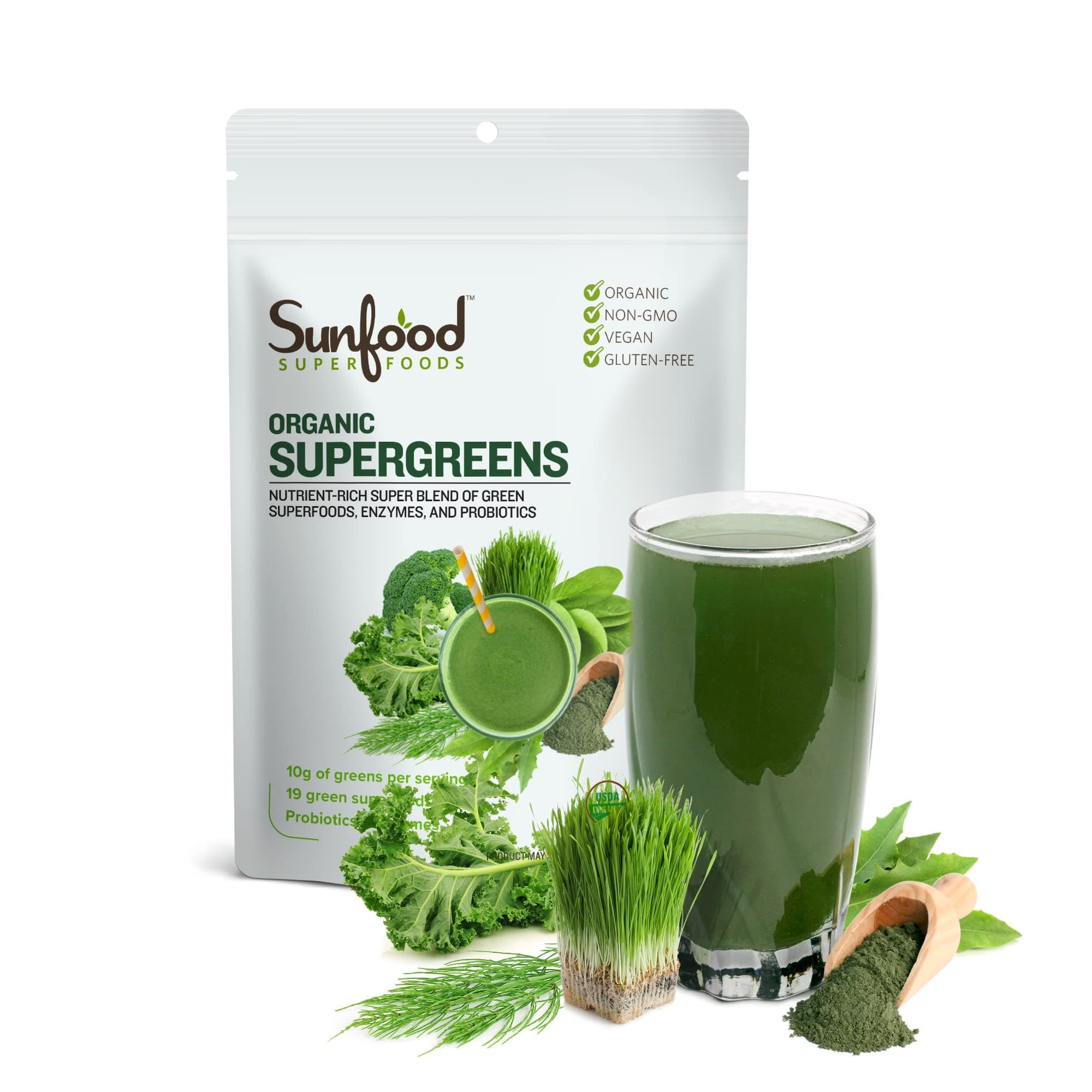 Sunfood Superfoods Supergreens Organic, 8 Oz.