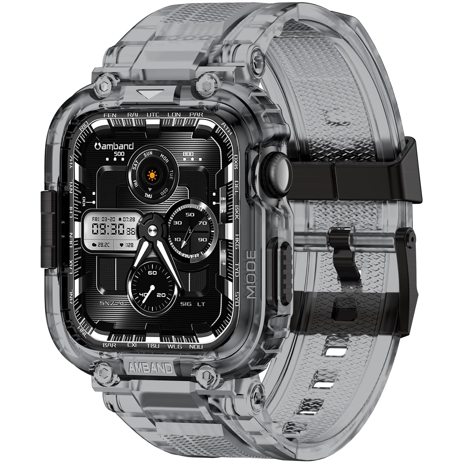 amBand M1 Rugged Case with Strap Compatible with Apple Watch Series 8/7 45mm, Durable TPU Military Sport Wristband with Bumper Protective Cover Designed for iWatch 6/SE/5/4/3/2/1 44mm 42mm Men