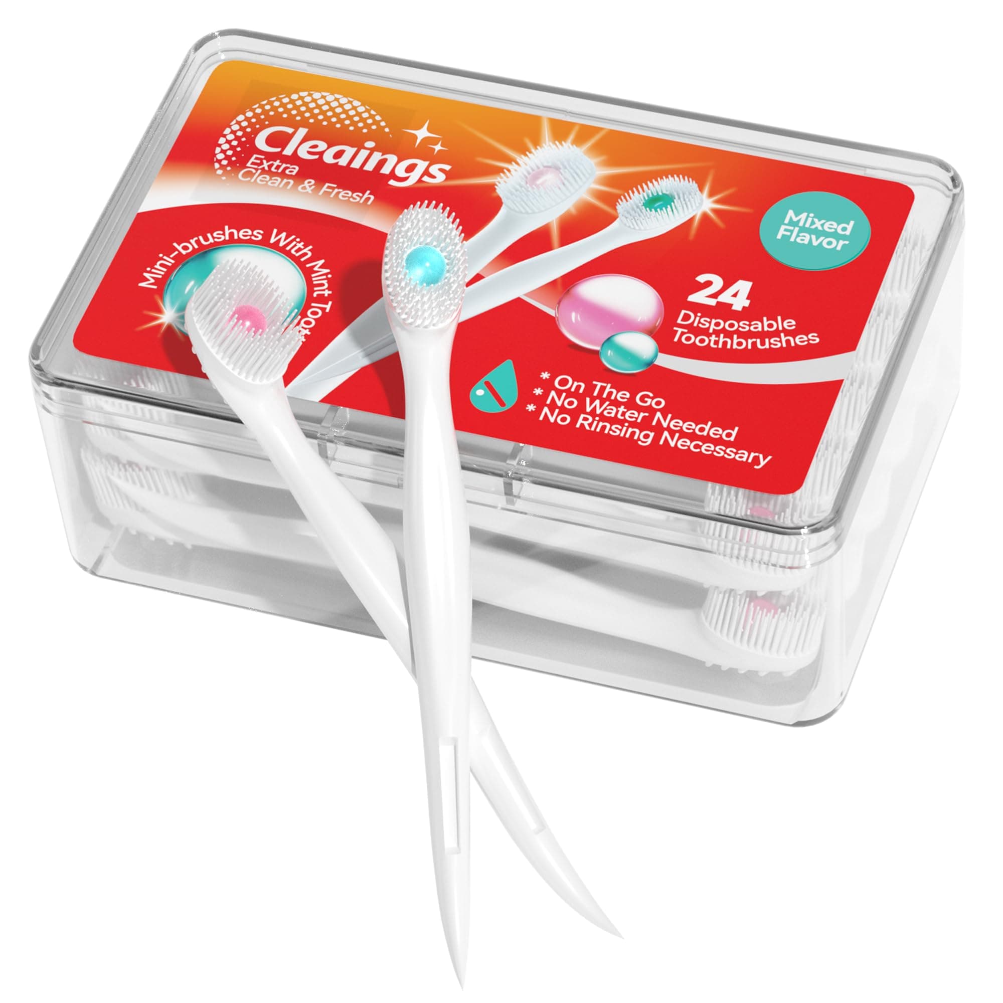 Cleaings® 24 x Mini Disposable Toothbrushes with Toothpaste and Choice for Work or Travel (Mixed Flavour (Pack of 1)