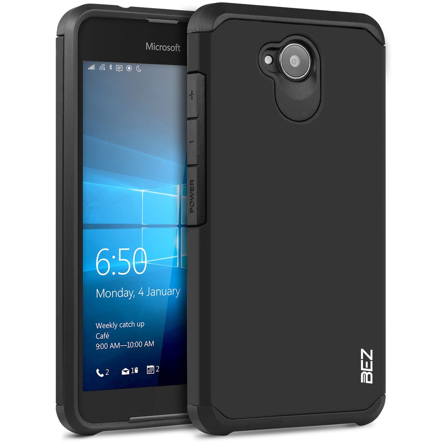 BEZ Case for Microsoft Lumia 650 Case, Shockproof Case Compatible with Microsoft Lumia 650, Shock Absorbing Heavy Duty Dual Layer Tough Cover - Black