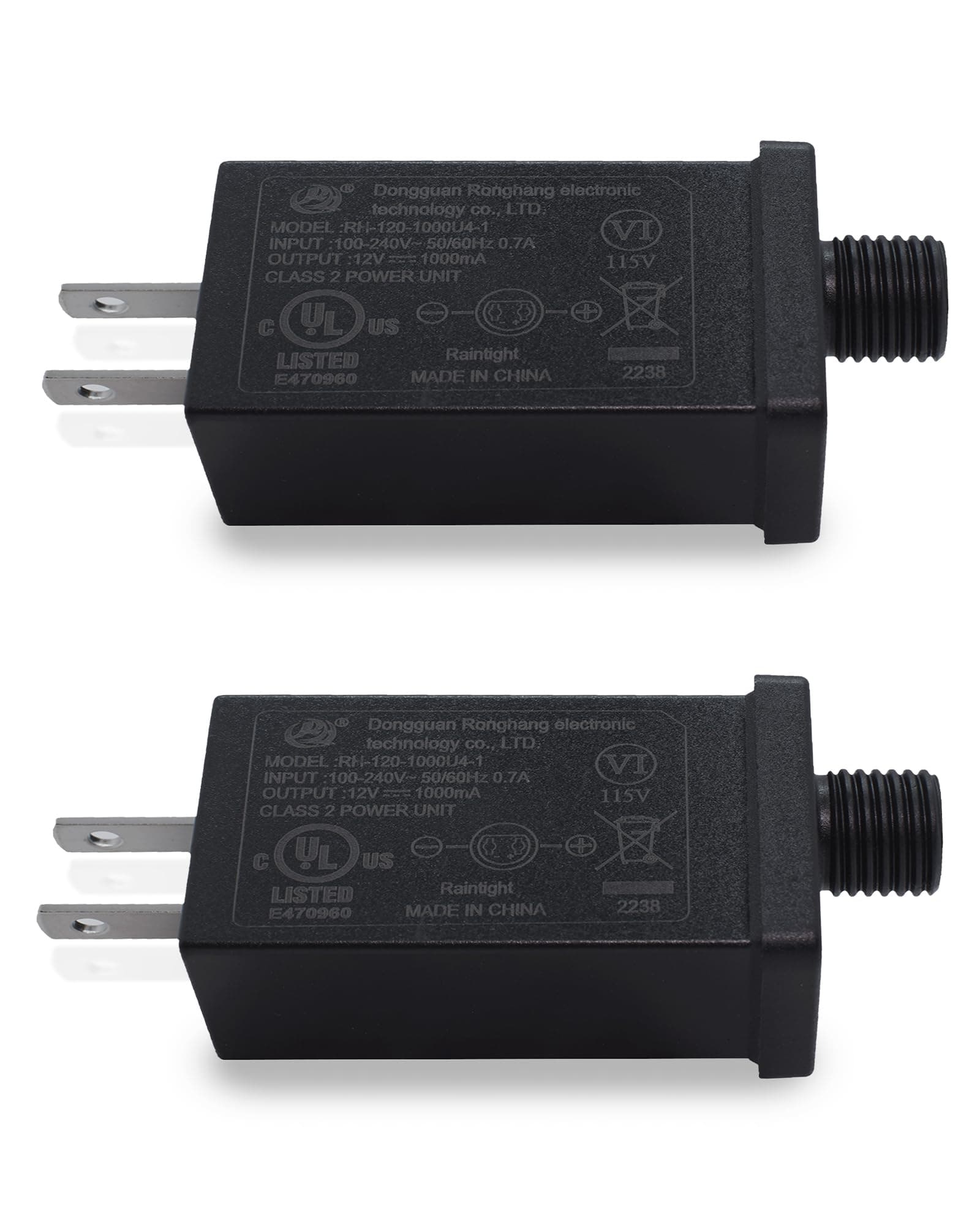 Replacement Christmas Inflatable Plug 1A 12V Class 2 Power Unit, 60hz Waterproof Low Voltage Transformer US Plug for Christmas Inflatable Blow Up (1A Output Adapter x2)