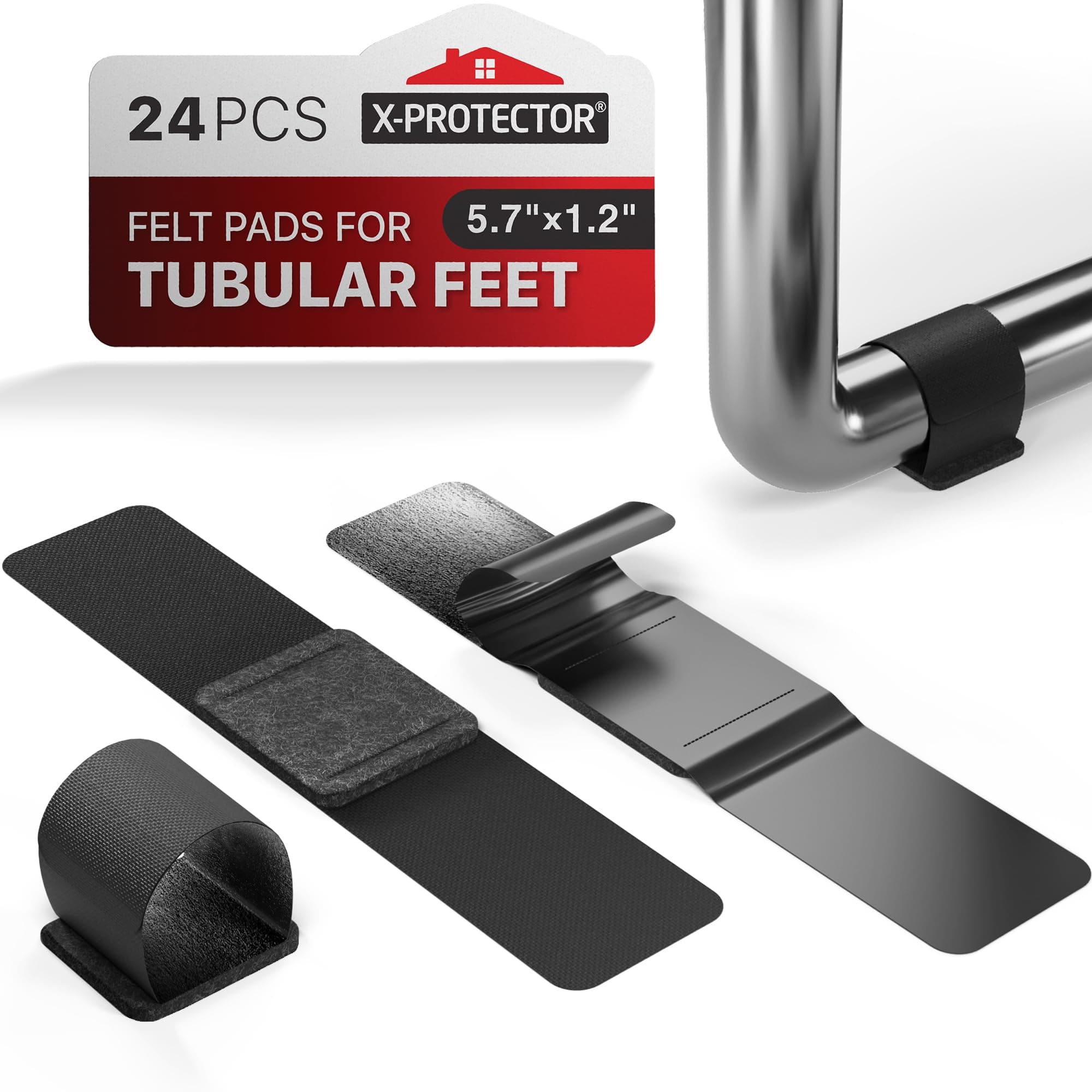 X-Protector Sled Base Chair Floor Protector - 24 PCS Chair Floor Protectors for Hardwood with Rail Feet - Self-Adhesive Floor Protectors for Chairs with Tubular Legs - Wrap Felt Chair Glides!