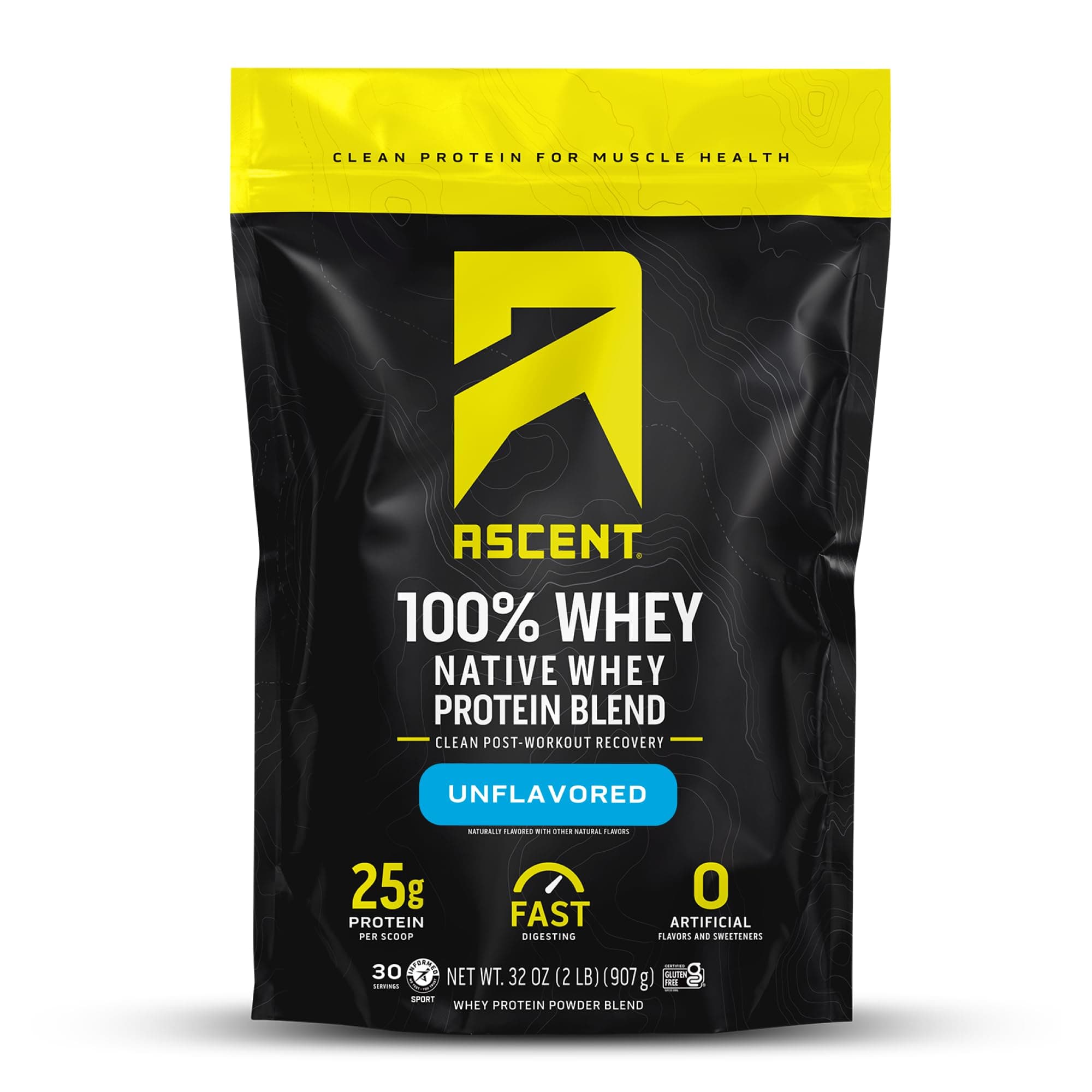 100% Whey Protein Powder - Post Workout Whey Protein Isolate, Zero Artificial Flavors & Sweeteners, Gluten Free, 5.5g BCAA, 2.6g Leucine, Unflavored 2 lb
