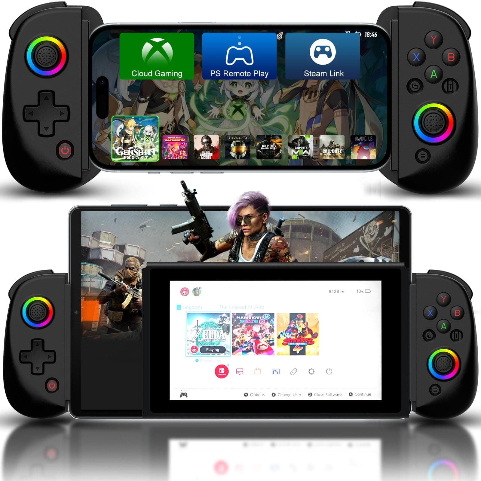 Joso Mobile Gaming Controller for iPhone/iPad/Tablet, Android Wireless Controller with Hall Effects Joysticks, Support PC/Switch, Play Cloud Games/PS Remote Play/COD/Genshin Impact & More - Black