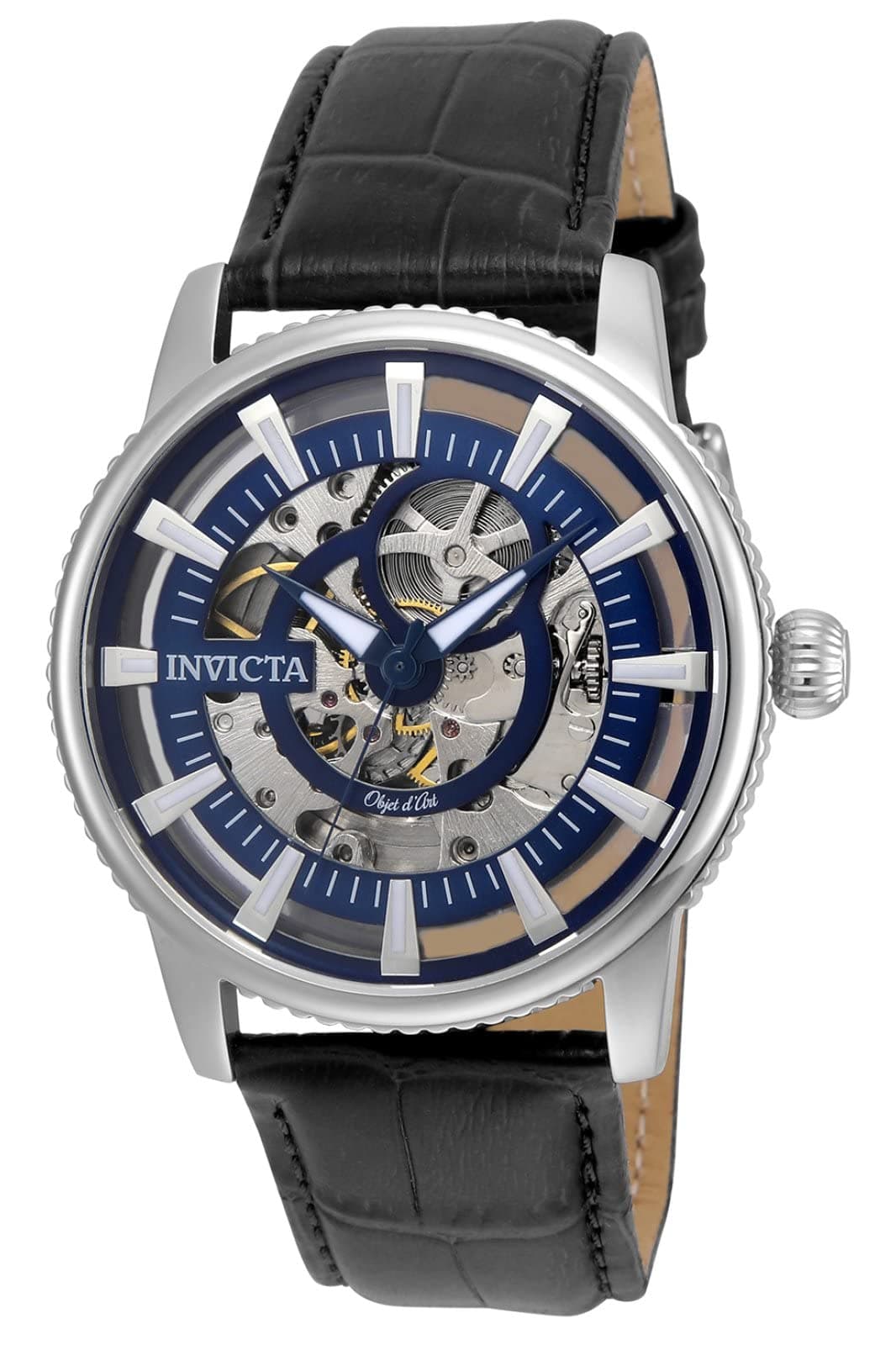 Men's 22640 Objet d'Art Analog Display Automatic Self Wind Black Watch, Black/Silver/Blue, Automatic Watch