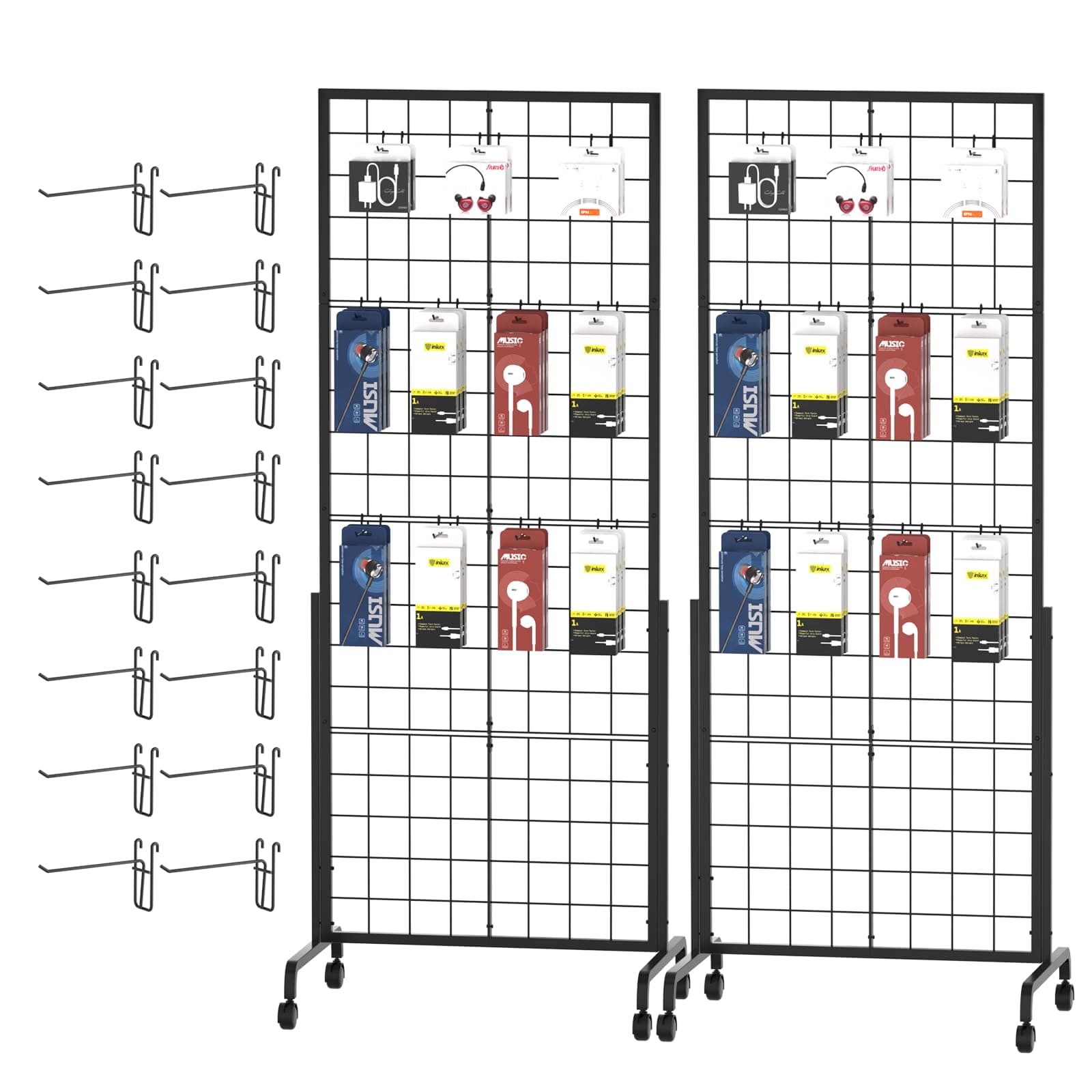 Urban Deco Gridwall Rack Panels – Wreath Display with Durable Grid Walls Panels - Metal Grids Standing Wire Rack - for Retail Art Fair Show (Black Finish)-2 Set