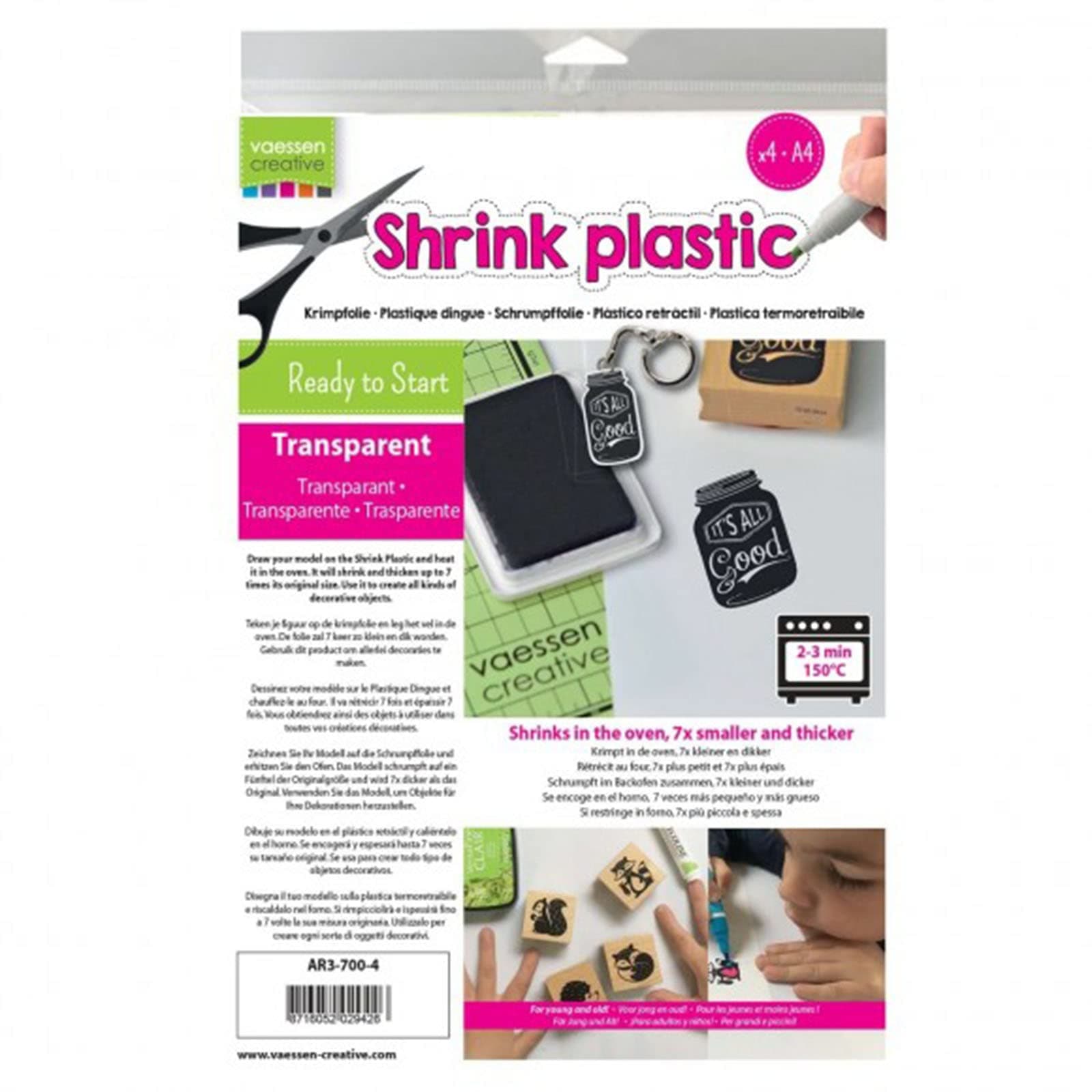 Vaessen Creative Shrink Plastic, Transparent, 4 Sheets, 21 x 30 cm, Fun Arts and Crafts Projects for All Ages