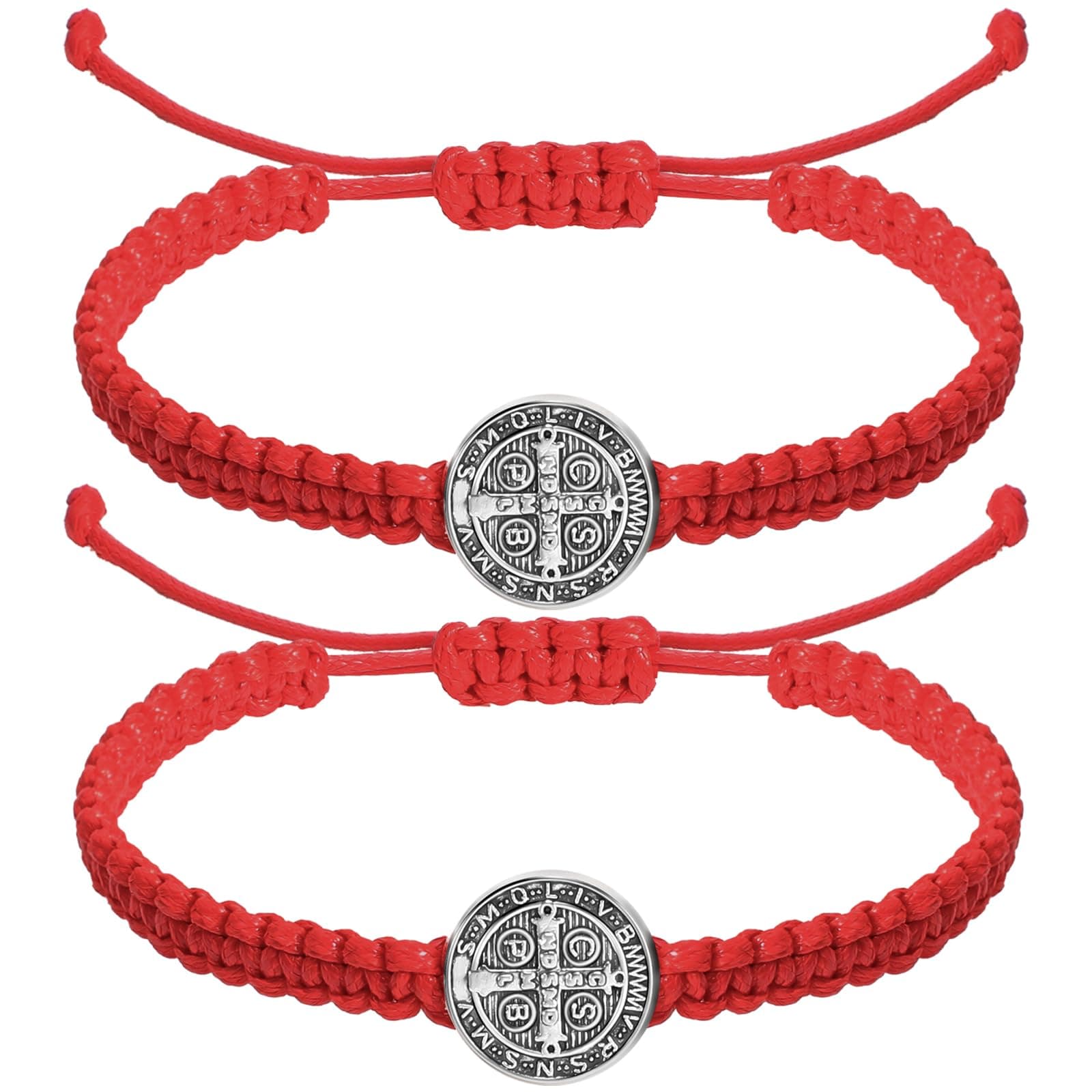 2 Pcs Catholic Bracelets Saint Benedict Medal Gifts Adjustable String Bracelets Religious Gifts for Men Women Birthday Holiday