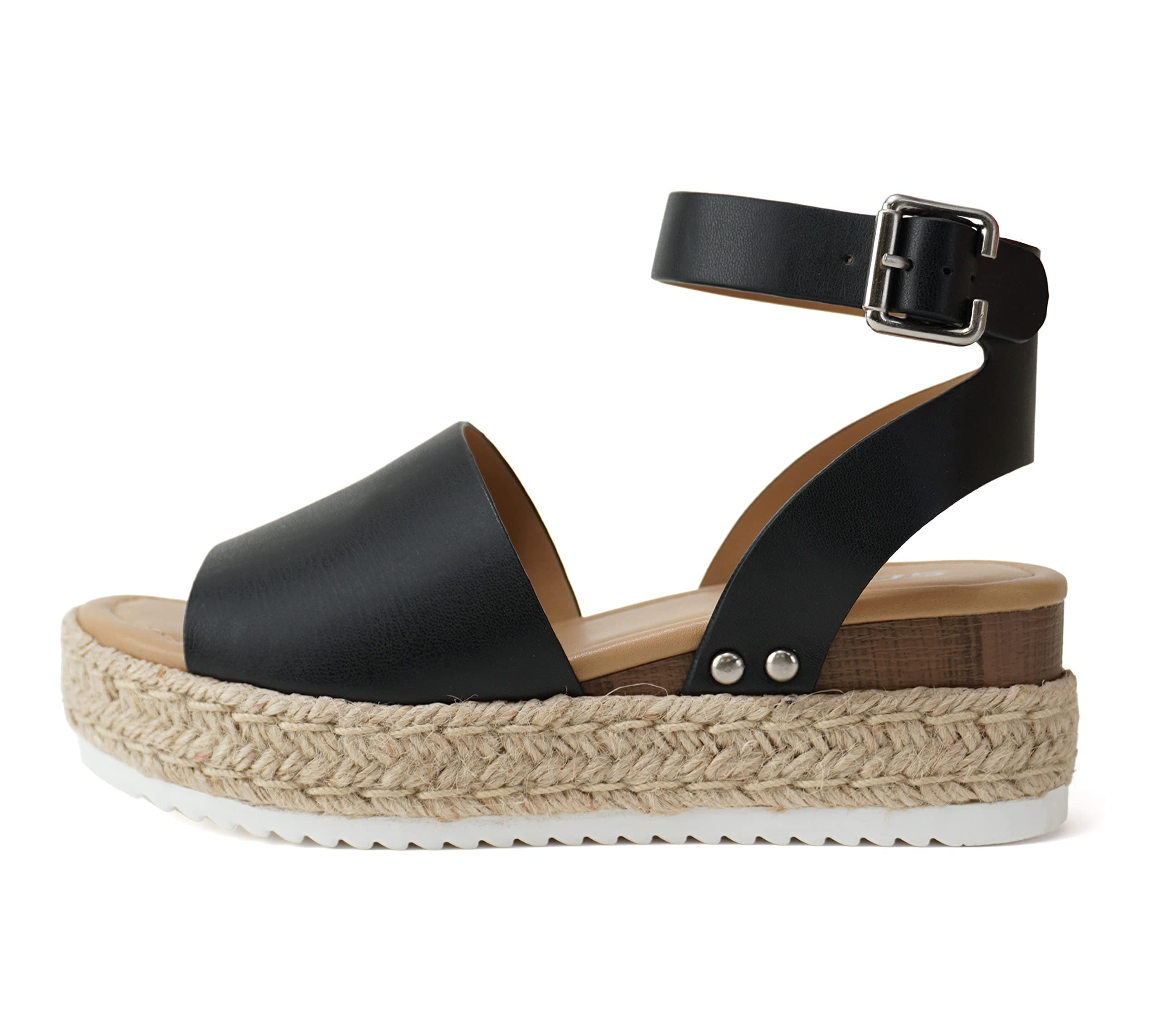 Soda Topic Open Toe Buckle Ankle Strap Espadrilles Flatform Wedge Casual Sandal