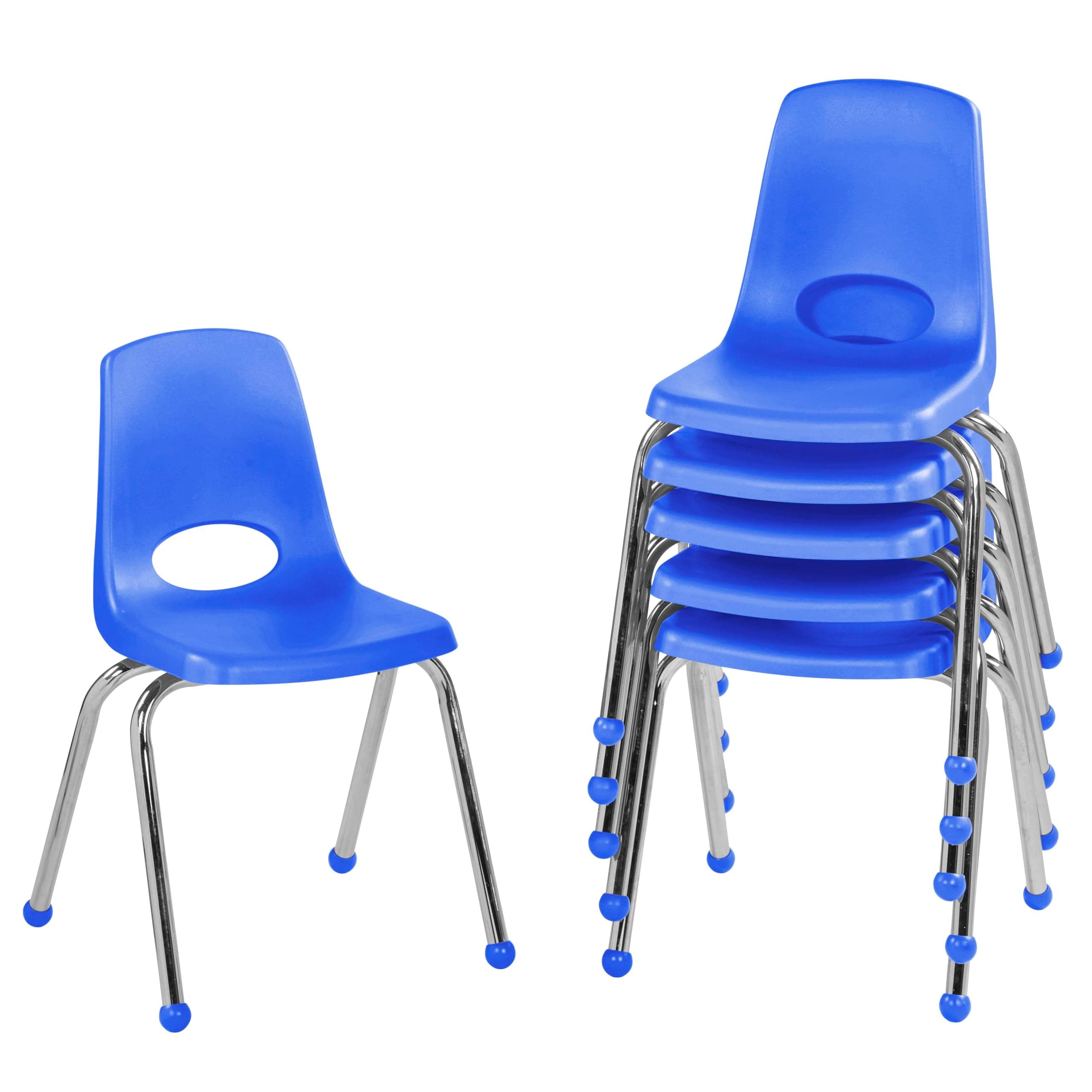 FDP 16" School Stack Chair,Stacking Student Seat with Chromed Steel Legs and Ball Glides For In-Home Learning or Classroom - Blue (6-Pack), 10367-BL