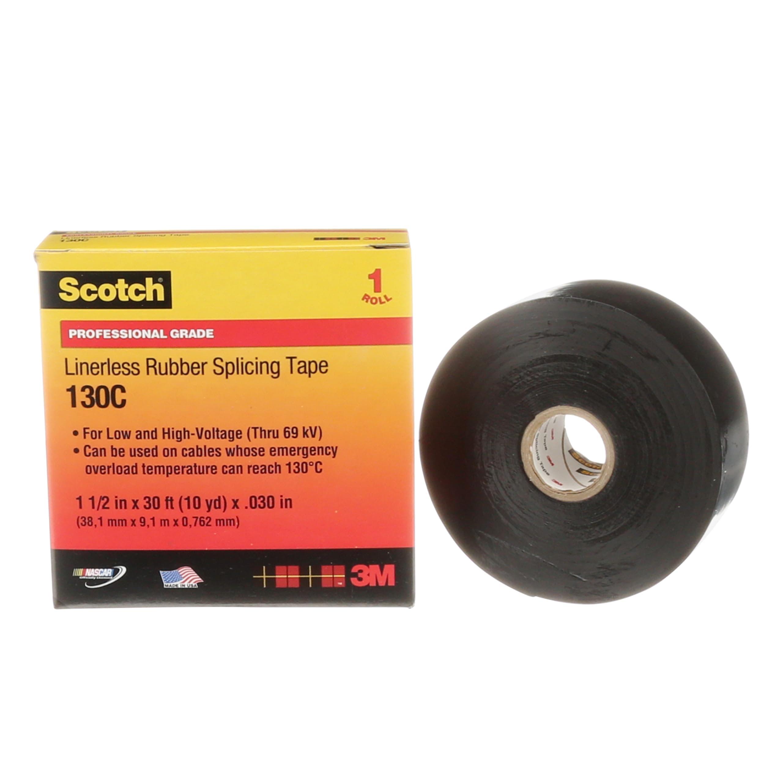 Scotch Linerless Rubber Splicing Tape 130C, 1-1/2 Width, 30 Foot Length (Pack of 1)