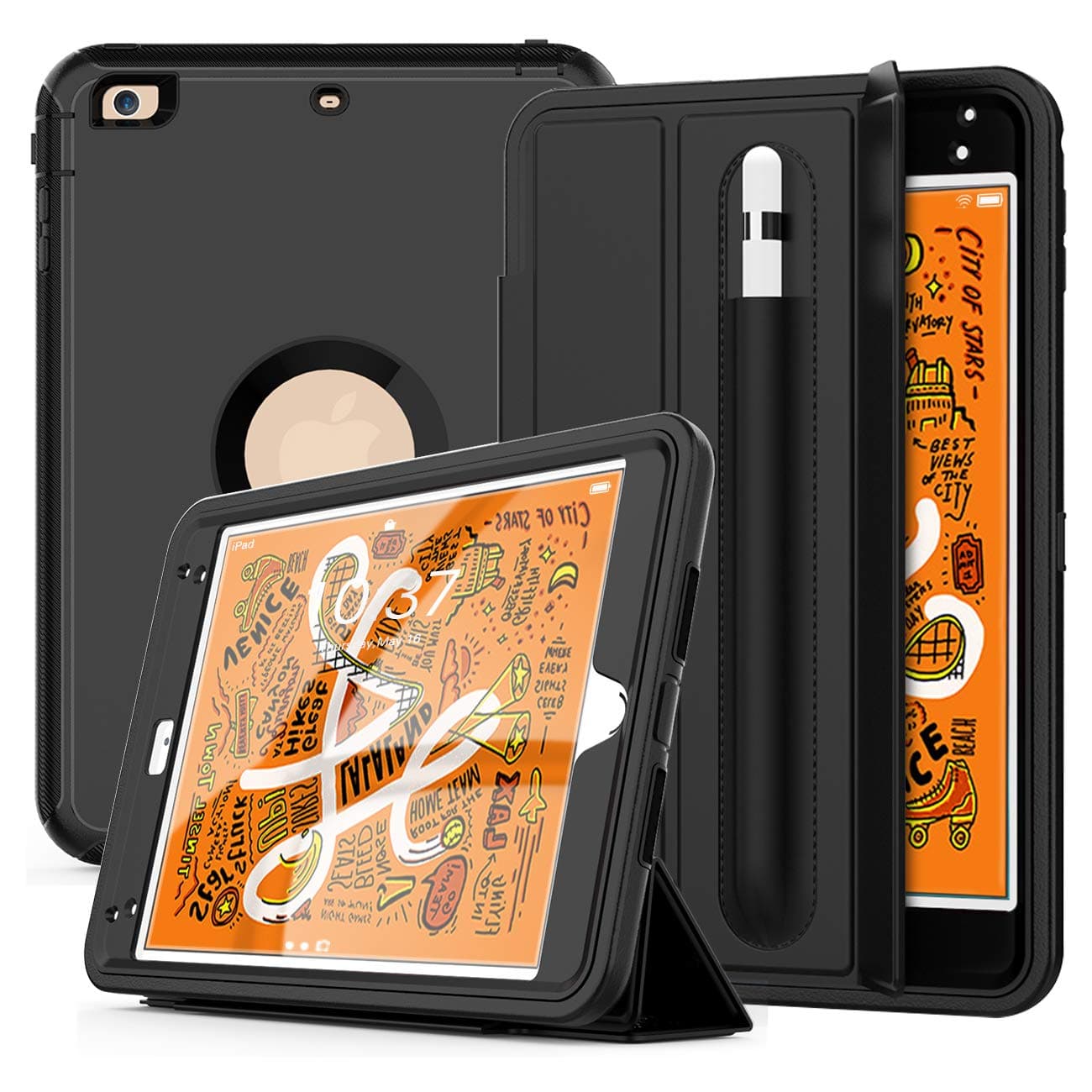 DANYCASE iPad Mini 5th Gen 2019 Case, ShockProof Full Protection Smart Case with Pencil Holder for iPad Mini 5 7.9'' 2019 / iPad Mini 4 2015 (Black)