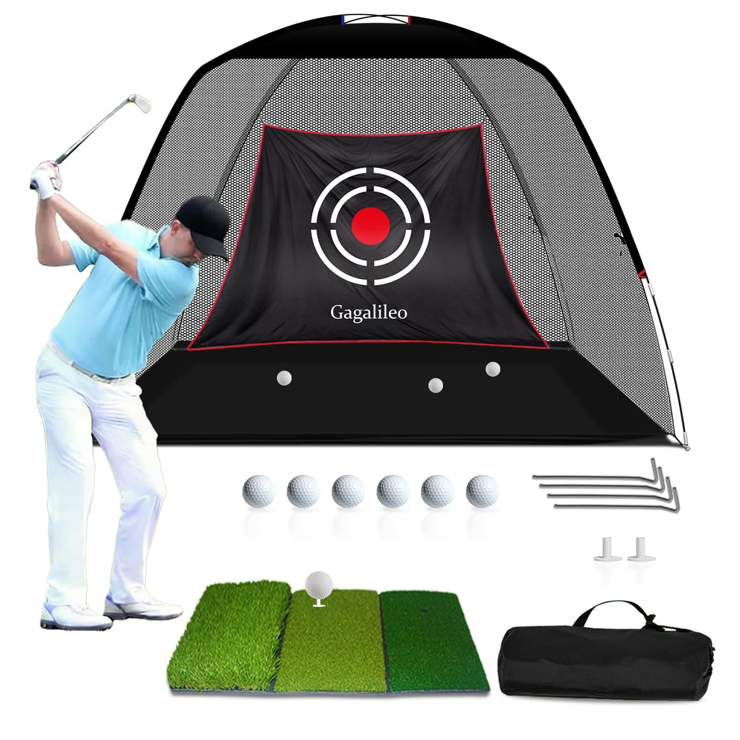Gagalileo Golf Hitting Net Backyard Driving: 12x7FT Professional Backstop with Silent Velvet Target Portable Practice for Men Dad Complete Sport Set Gift
