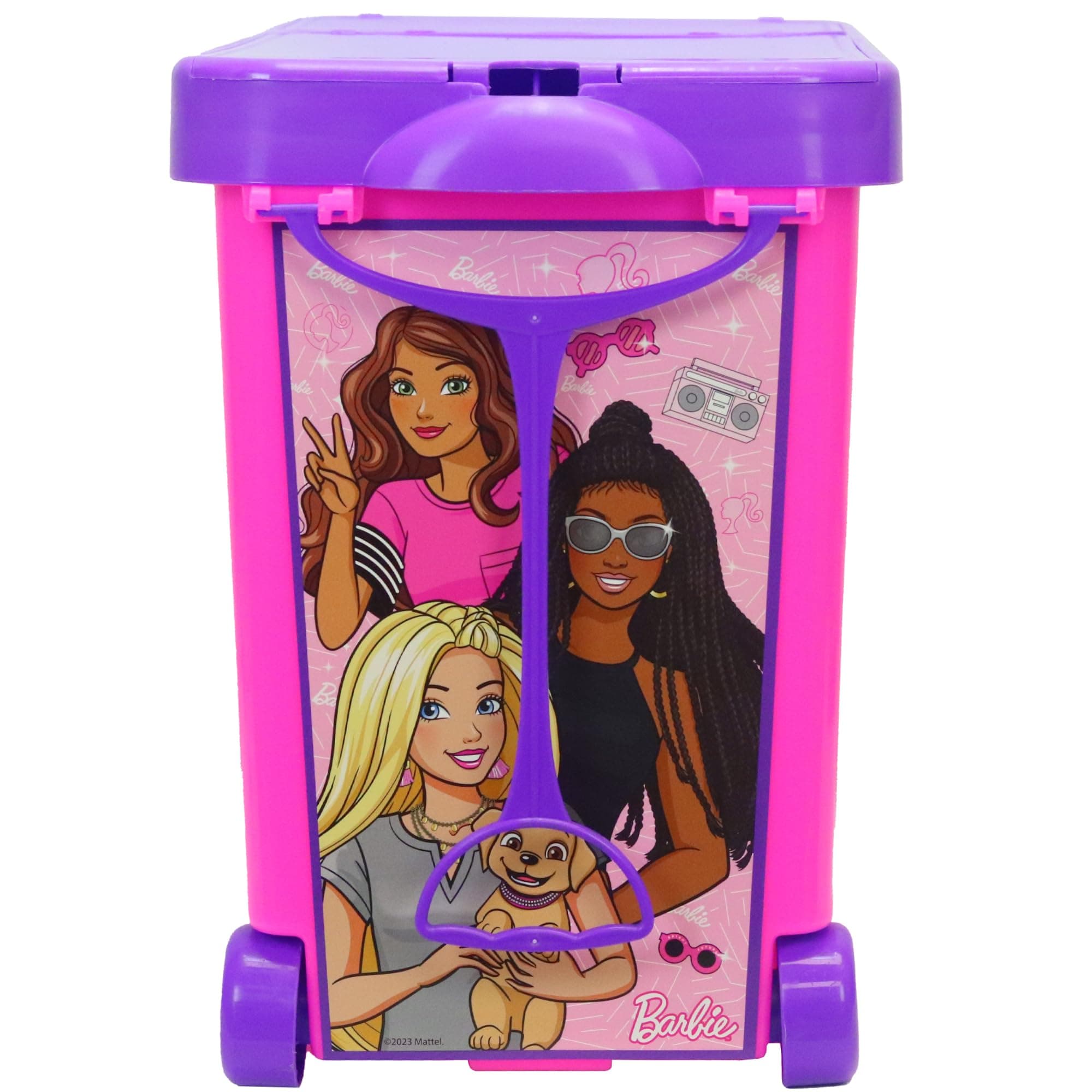 Barbie Store It All! Rolling Storage Bin – Extra-Large Organizer Case with Wheels & Handle for Barbie Dolls, Clothes, Accessories & Playsets – Pink Portable Travel Toy Box