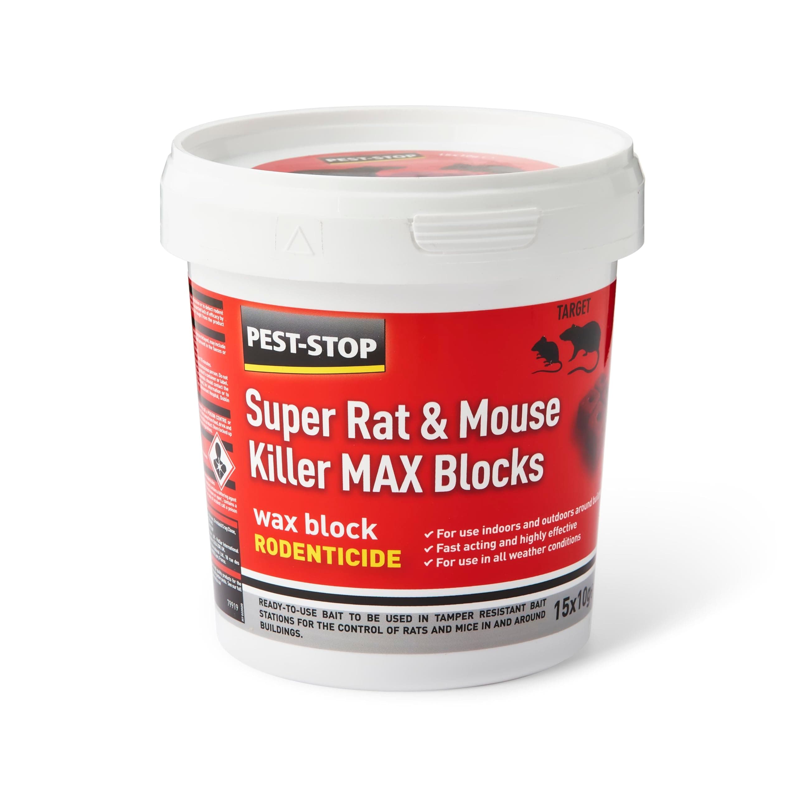 Pest-Stop Super Rat & Mouse Killer MAX Wax Blocks | Effective Bait for Mice and Rats | Rodent Control for Home and Garden | Suitable for baiting stations (15 x 10g)