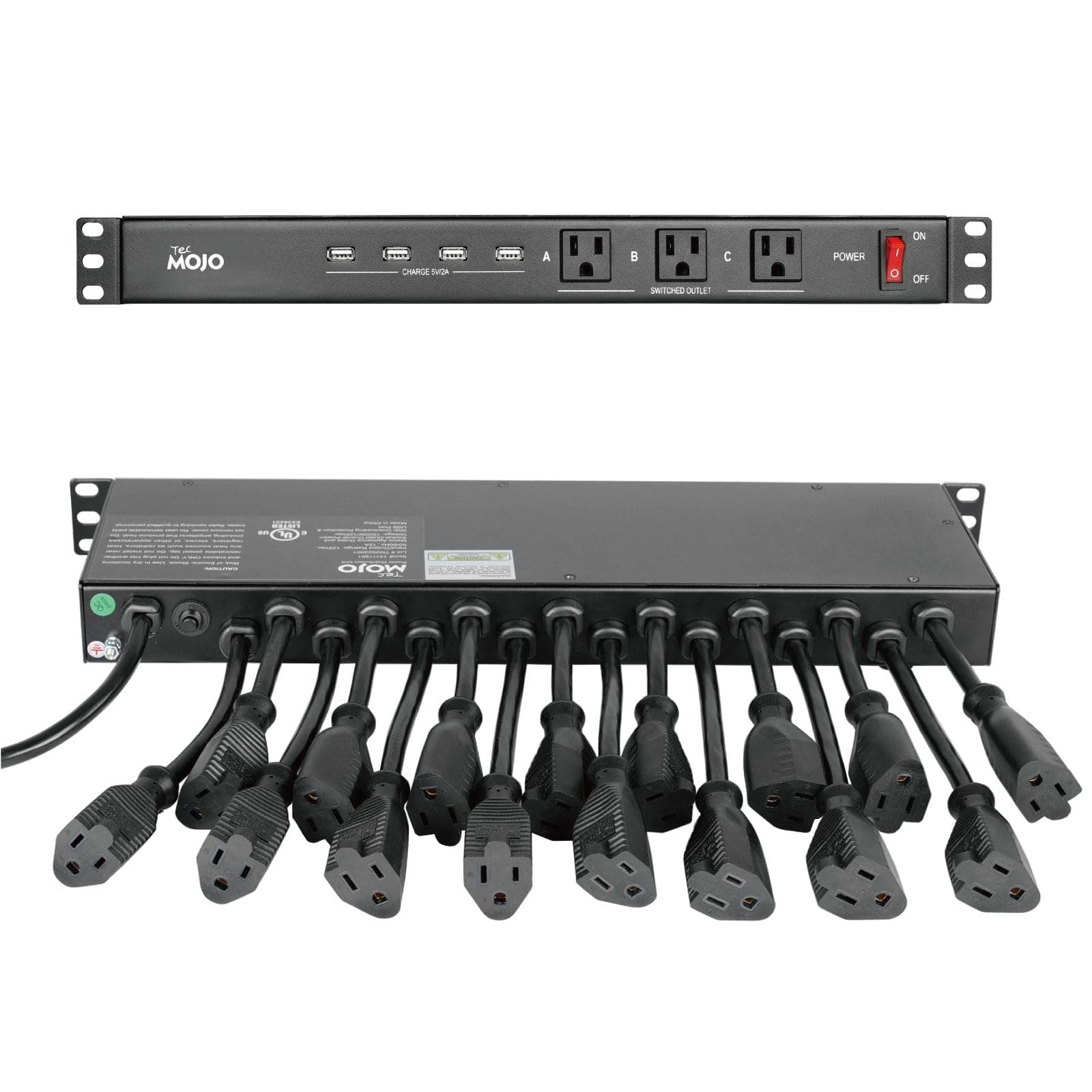 Tecmojo 1U Rack Mount 19 Outlet PDU Power Distribution Unit Power Strip Circuit Breaker fits 19-inch AV/Network/Server Cabinet/Closet/Enclosure