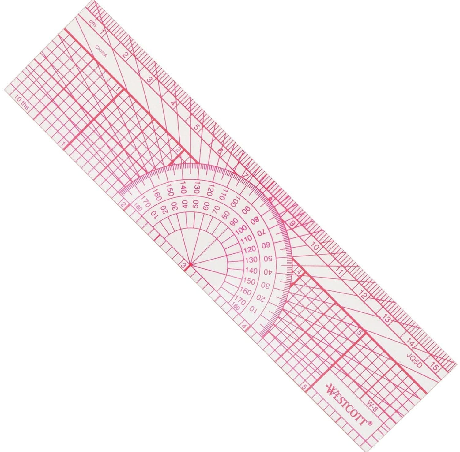 Westcott Engineers' Protractor Ruler, 6", 15cm, Transparent (W-8)