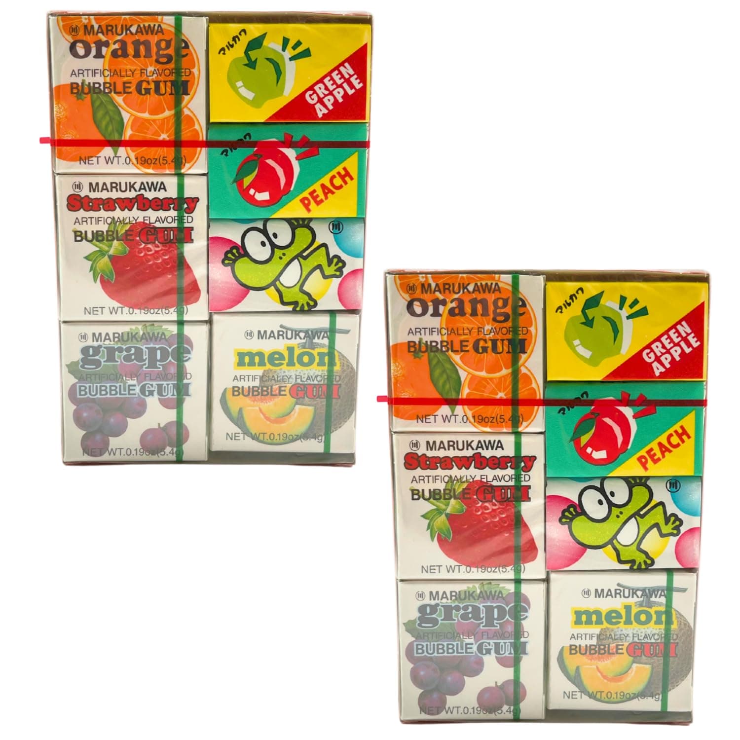 Marukawa 7 Pack Japanese Bubble Gum (2 pack) Gift Set Orange, Strawberry, Grape, Melon, Green Apple, Peach, Mixed Fruit Flavors
