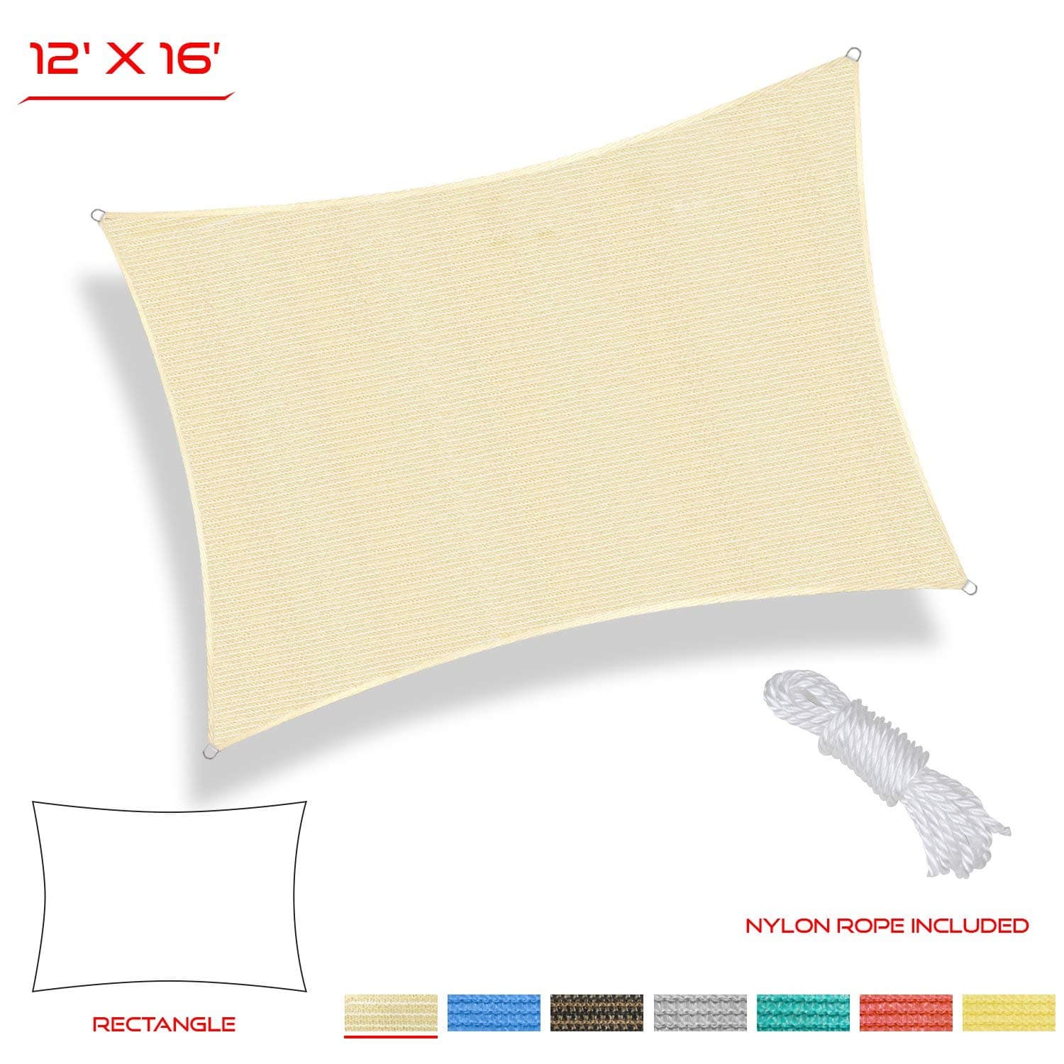 8' x 12' Sun Shade Sail for Backyard Deck Canopy Outdoor Fabric Shelter Cloth Screen Awning UV Block Fabric, Rectangle, Commercial Grade, UV Block 95%, 3 Years Quality Warranty, Rectangle Beige