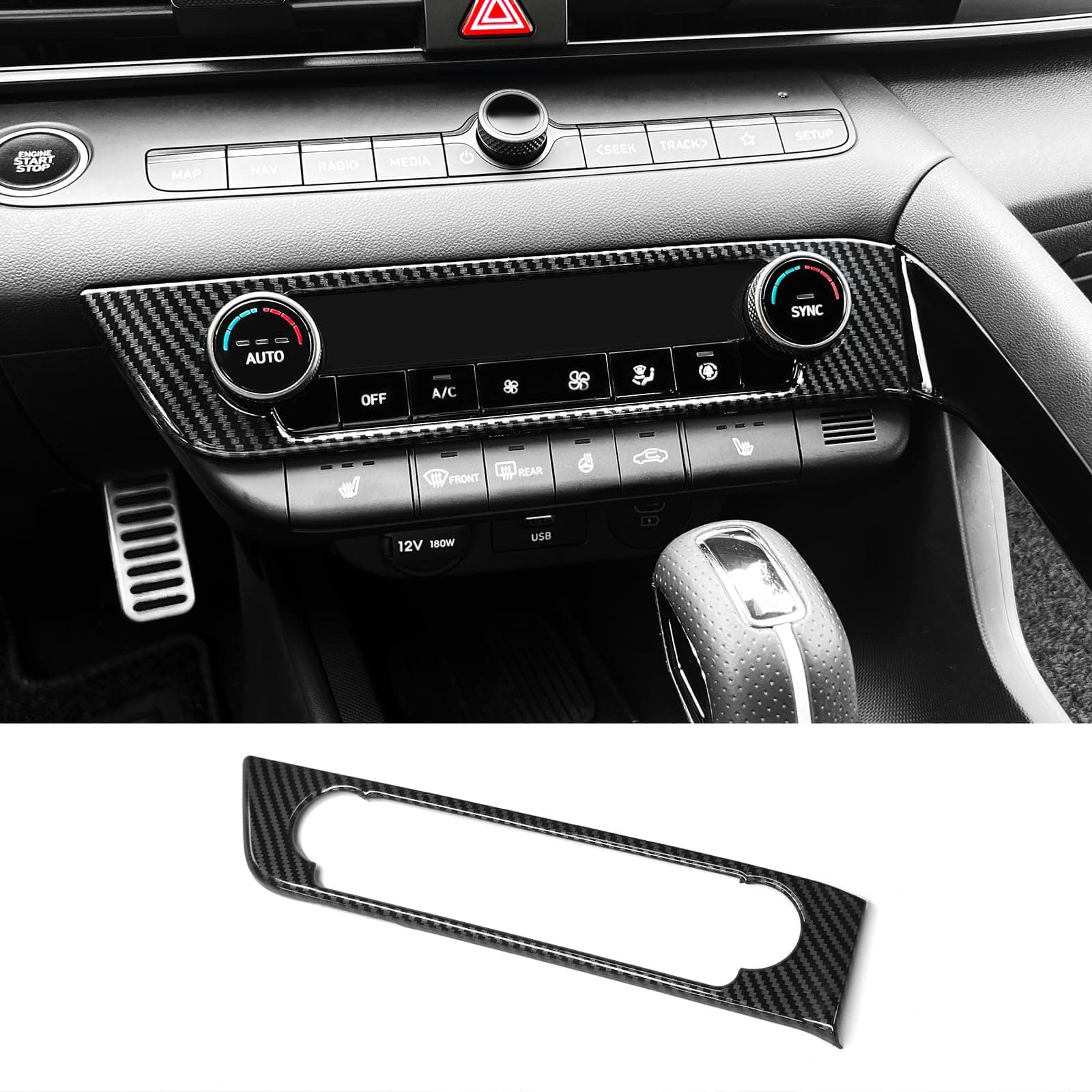 Carbon Fiber Style Center Console Air Conditioning Switch Button Panel Cover Trim Compatible with Hyundai Elantra N Elantra N Line CN7 2021-2025 Accessories