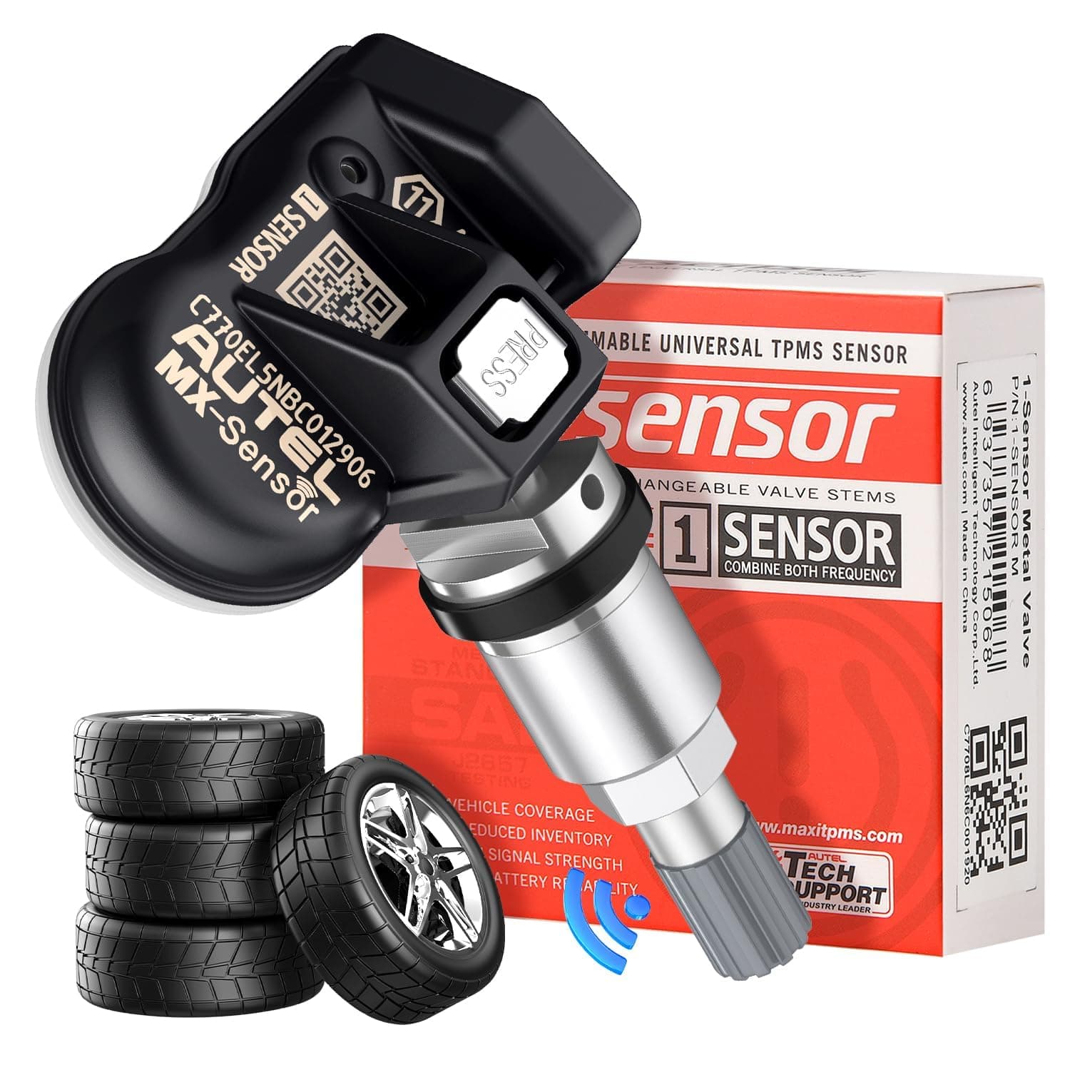 TPMS Sensor MX-Sensor, 315MHz + 433MHz Dual Frequency Tire Replacement Sensor for All Cars, Same as OE Sensor, 100% Cloneable Pressure Monitor System Sensor (Metal Valve, Press-in, 1PCS)