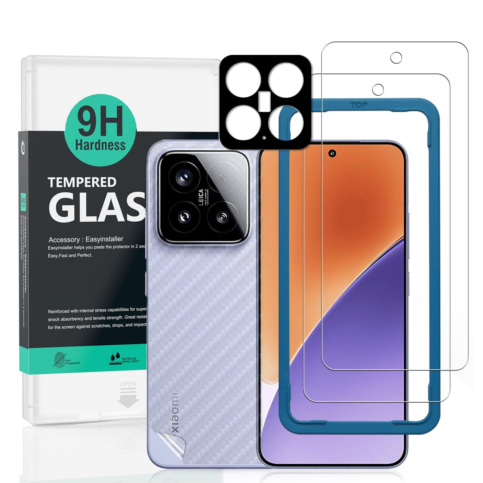Ibywind 2 Pack Screen Protector For Xiaomi 15 5G,9H Hardness Tempered Glass,With 1Pc Camera Lens Protector,1Pc Back Carbon Fiber Film,Easy to Install
