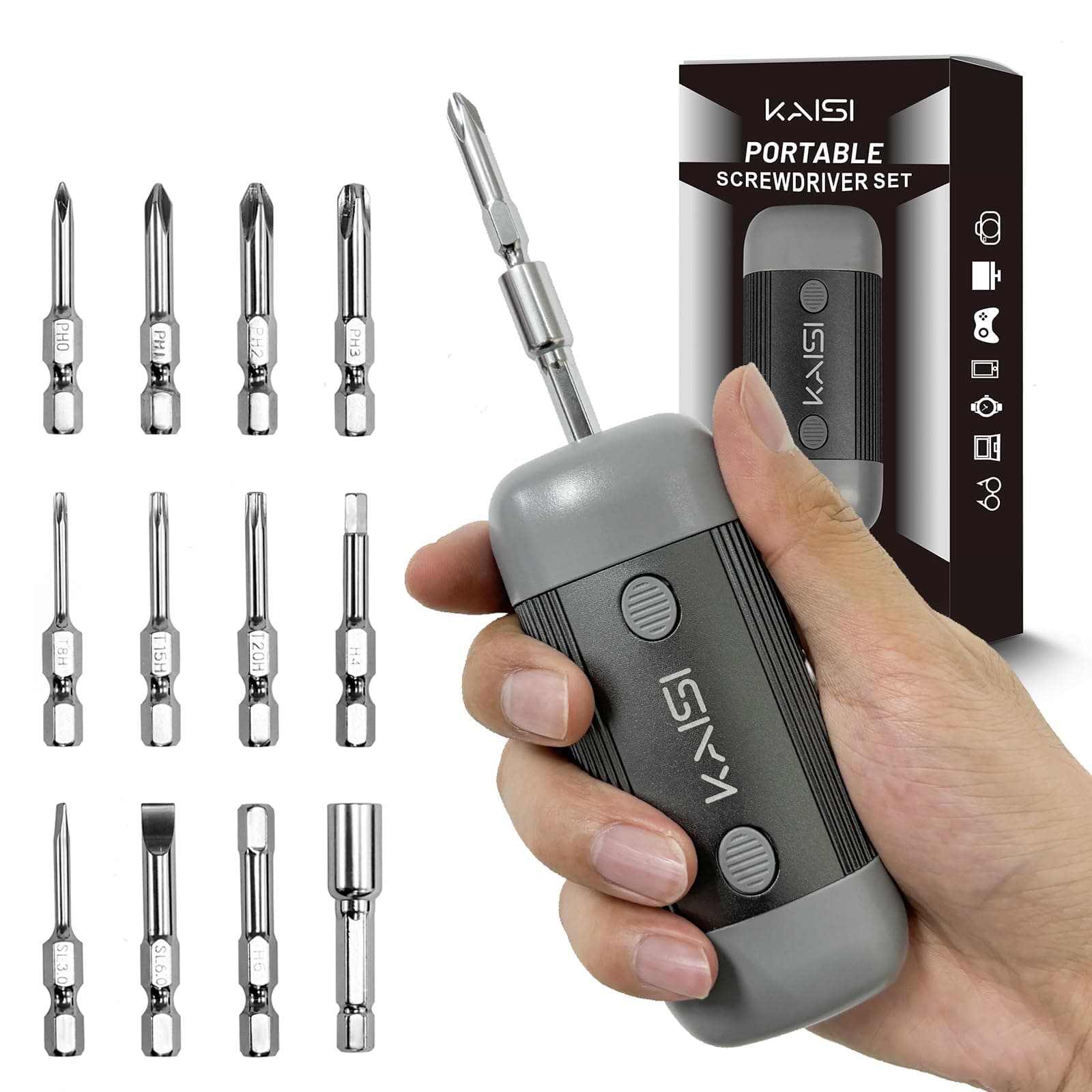 Screwdriver Set 12-in-1 Portable Multi Bit Screwdriver All in One Screw Driver with Phillips,Flat Head,Torx Security,Hex and 1/4 Nut Driver for Outdoor and Daily Repair Tools