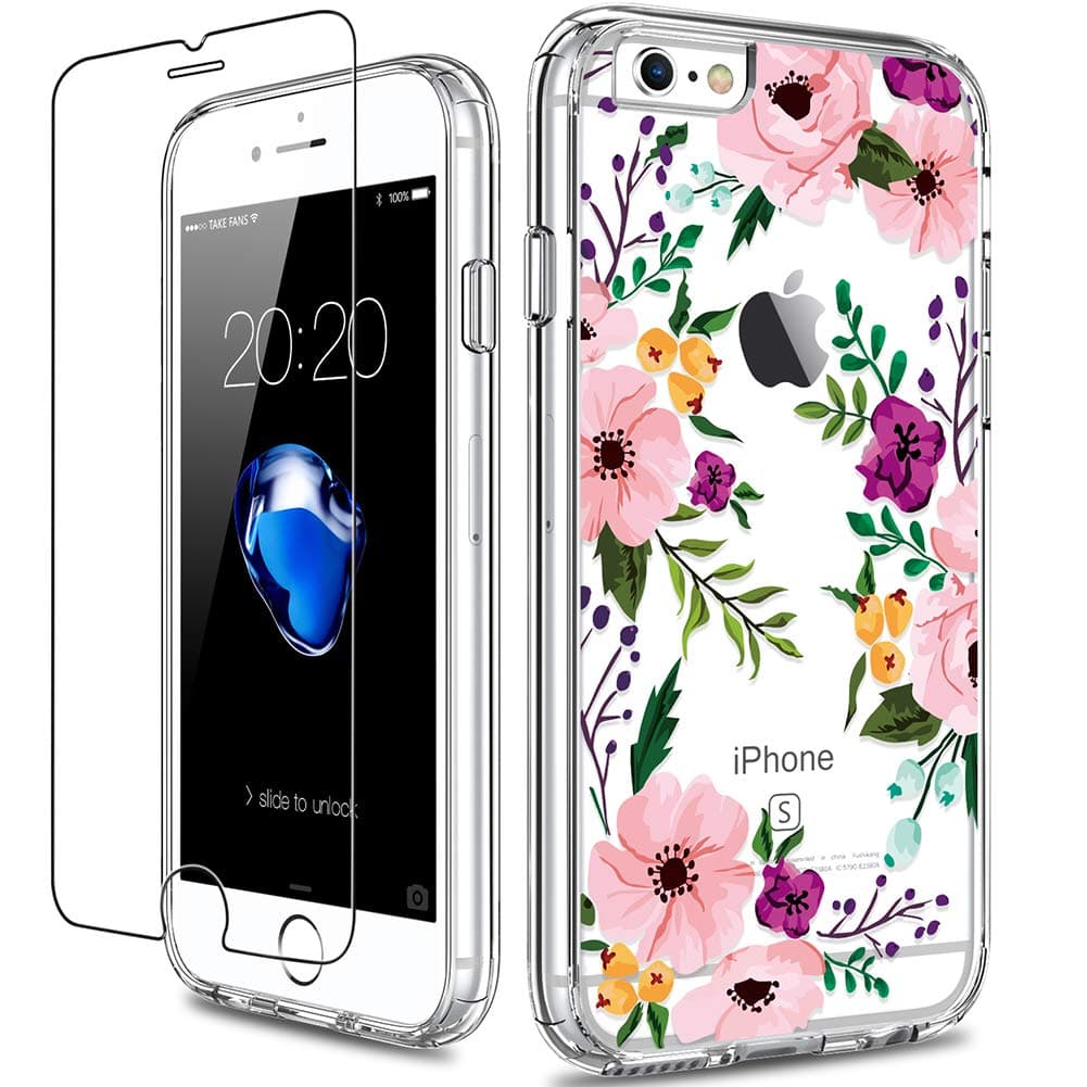 GiiKa iPhone 6 6s Case with Screen Protector, Not 6 Plus Clear Heavy Duty Protective Case Floral Girls Women Shockproof Hard PC Case with Slim TPU Bumper Cover Phone Case for iPhone 6s, Small Flowers