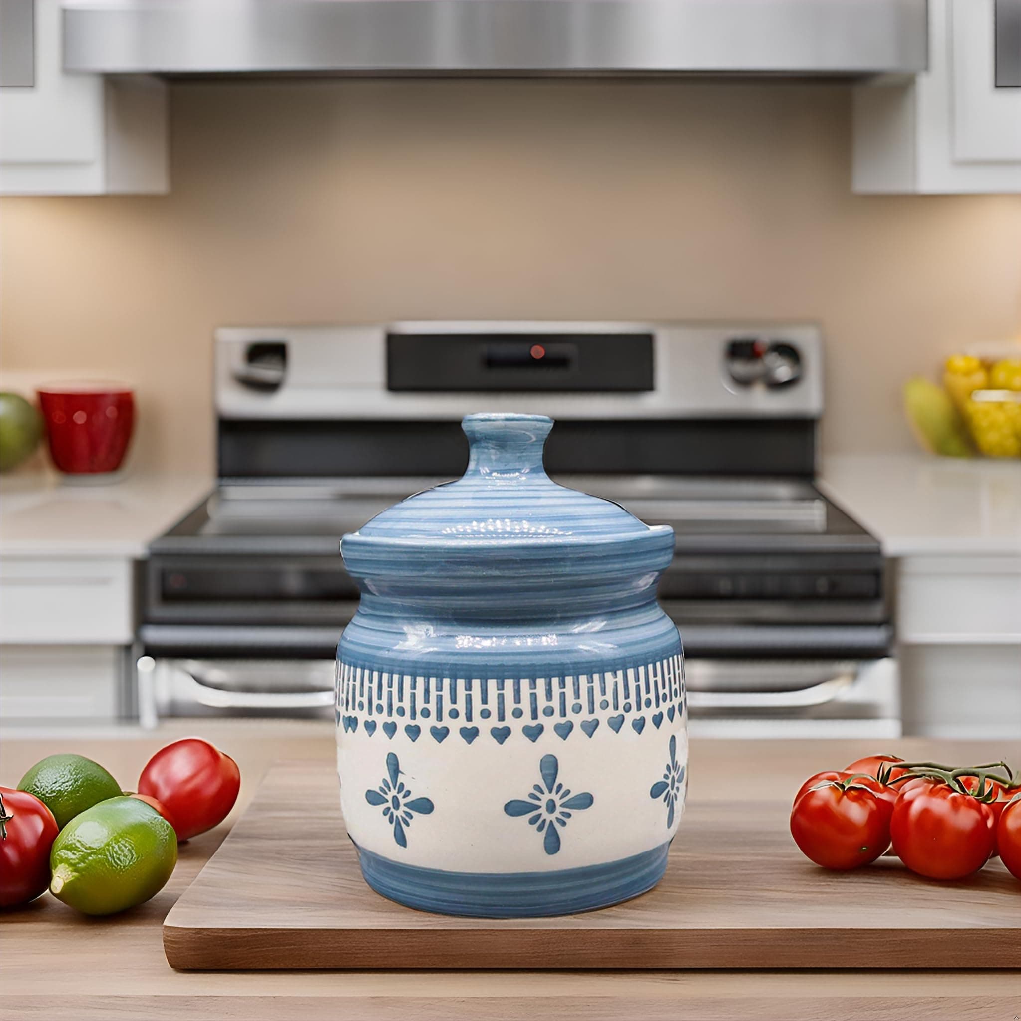 Ceramic pickle jars 1000 ml Pottery Ceramic Storage Jar for Pickle, Ceramic Cornichon Storage Jar for Pickle Barni for Achar, Jar Storage Container (Grey)