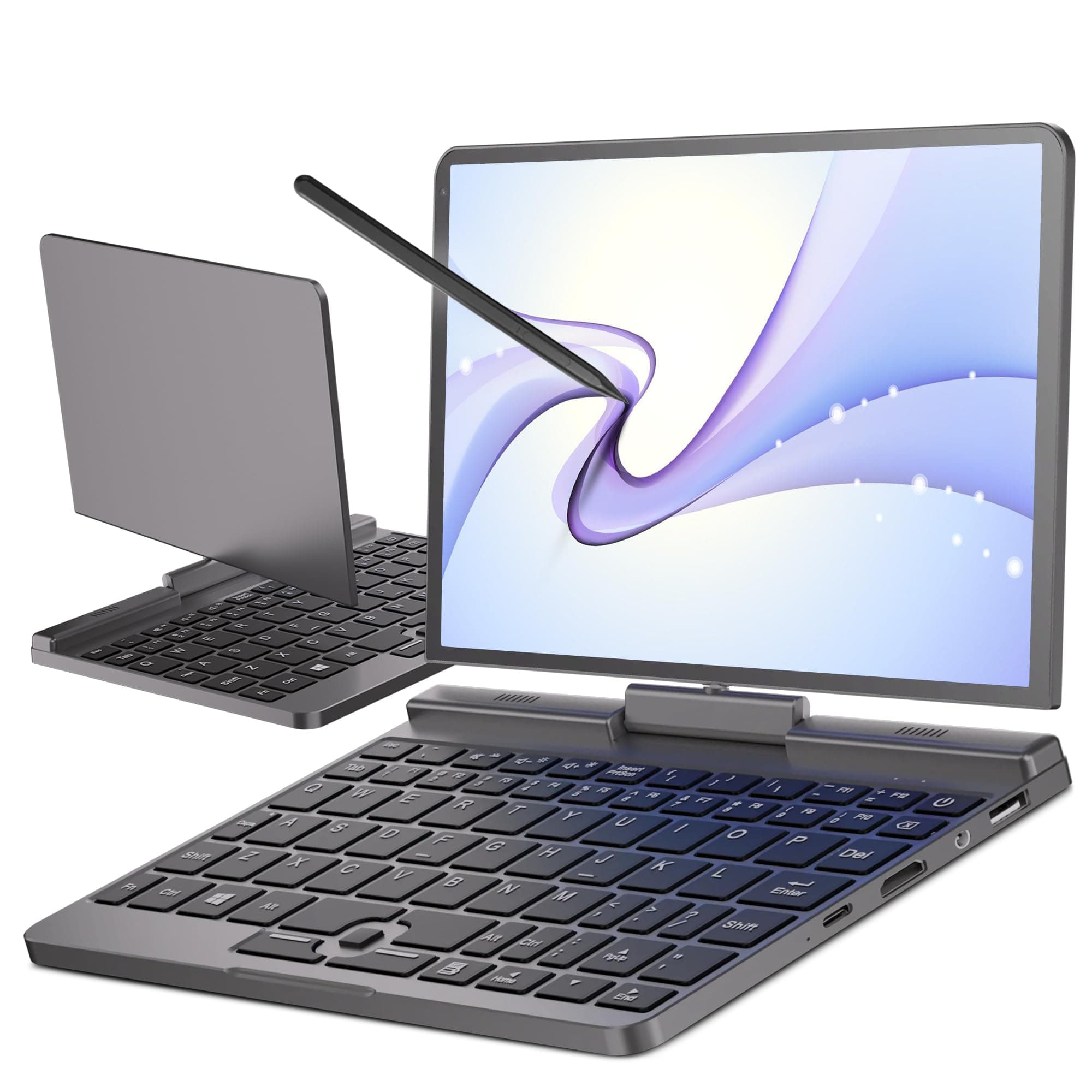 8 inch Mini Laptop Touchscreen Notebook Tablet N150 2-in-1 Handheld Computer Portable Small Pocket PC Win-11, 12GB RAM 128GB SSD, Gigabit/Wi-Fi 6/2MP Camera/G-Sensor/HDMI/PD 30W Charging, With Stylus