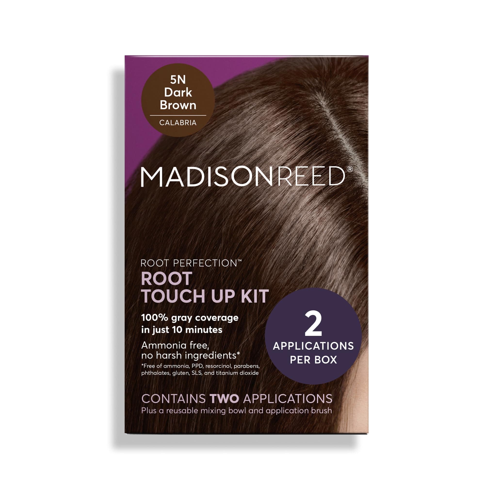 Root Perfection Permanent Root Touch Up, Dark Brown 5N Calabria, 10 Minutes for 100% Gray Root Coverage, Ammonia-Free Hair Dye, Two Applications